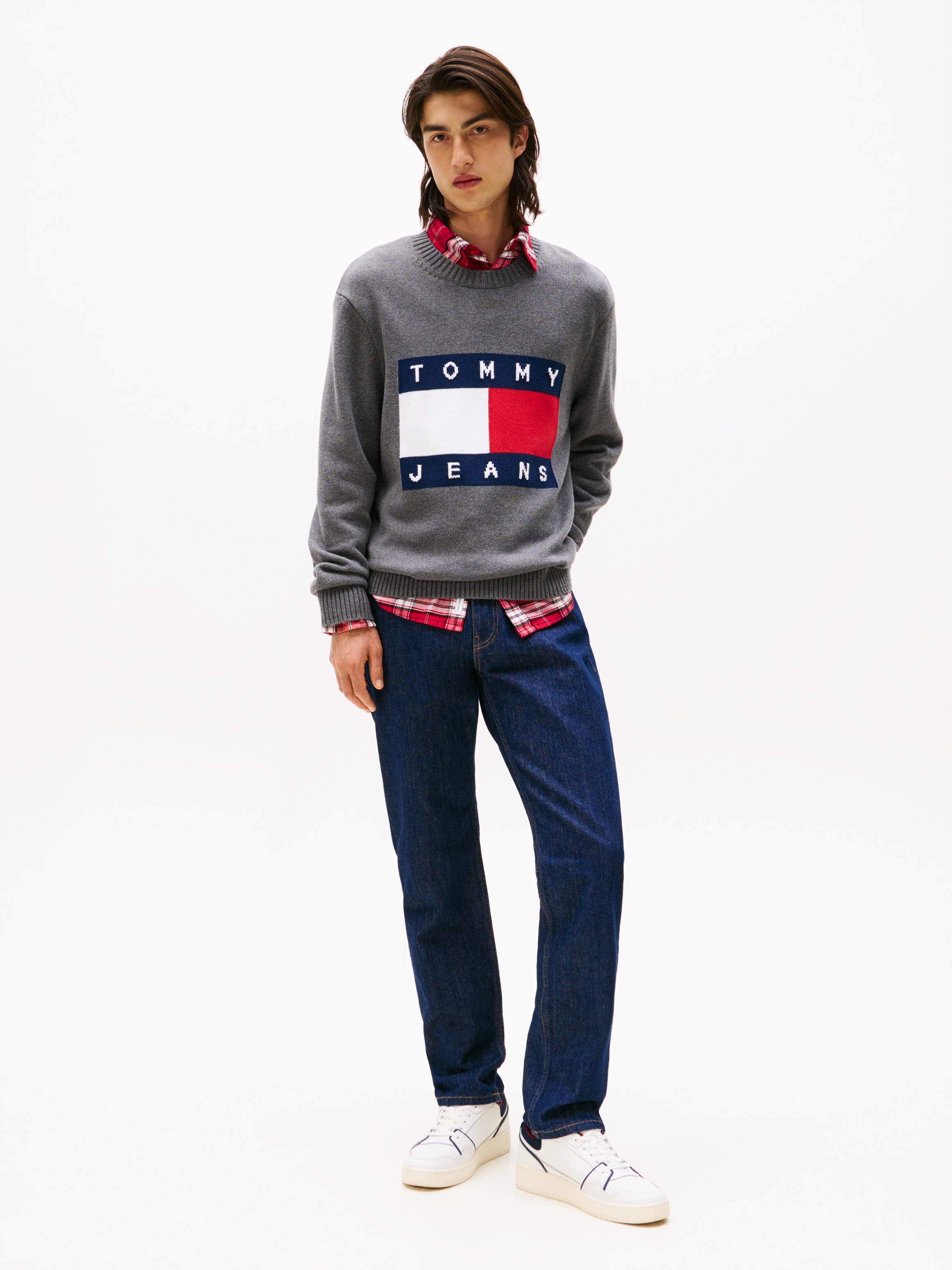Tommy Jeans Strickpullover »TJM MELANGE FLAG SWEATER«, Regular Fit, Rundhals