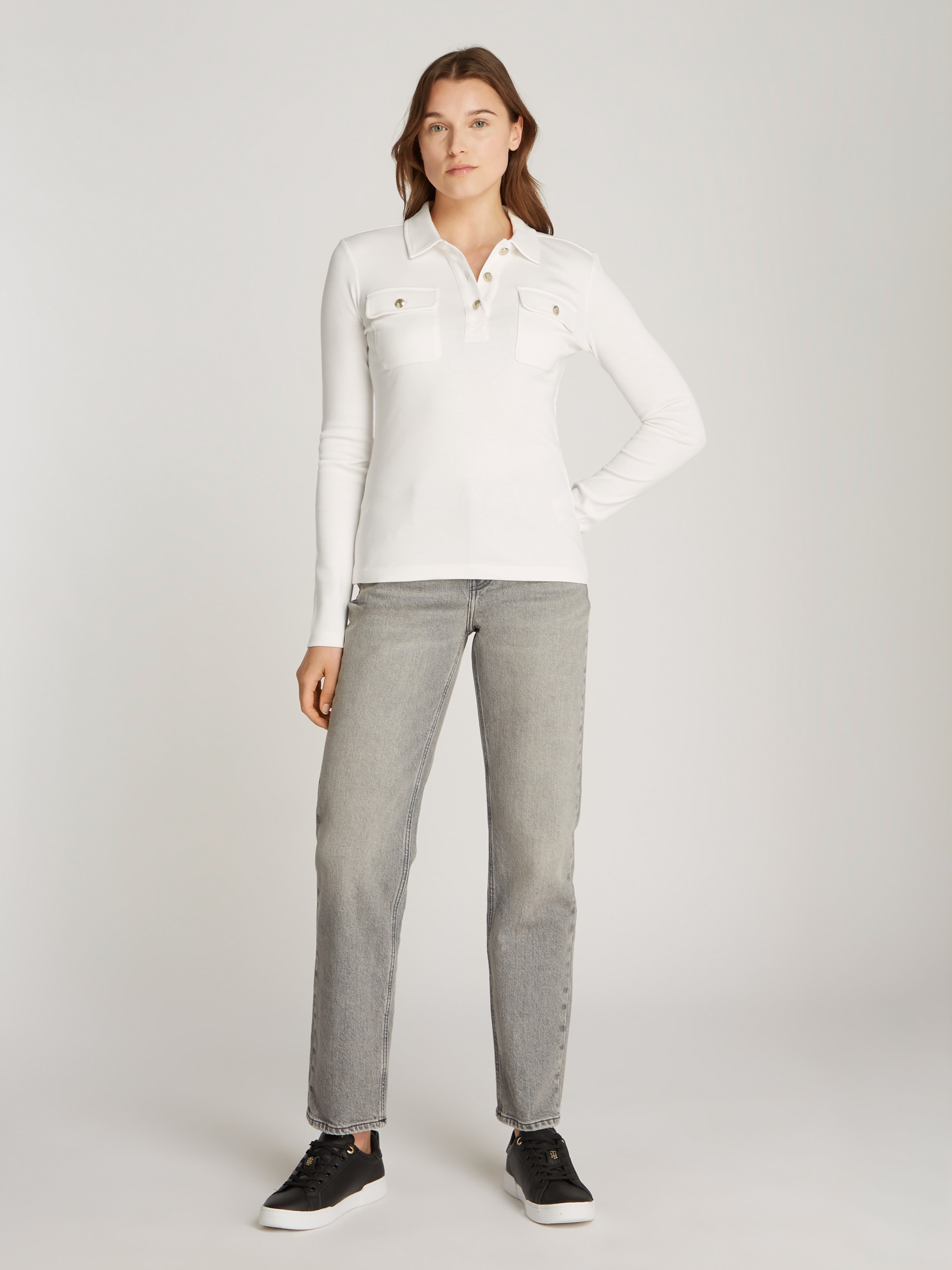 Tommy Hilfiger Poloshirt »SLIM GOLD BTN POLO LS«, mit Brusttaschen, goldfarbenen Knöpfen