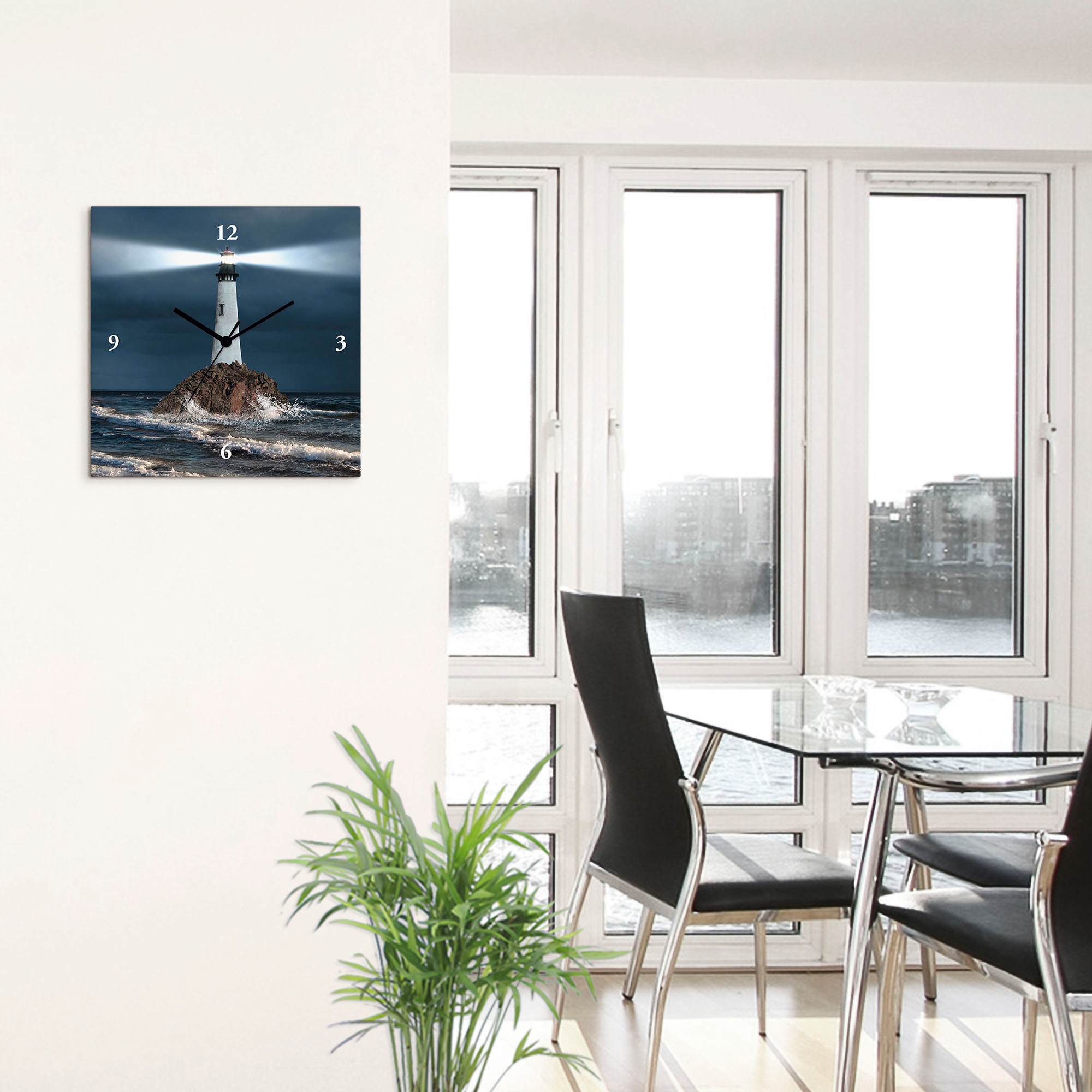 Artland Wanduhr »Bild von Leuchtturm mit Lichtstrahl«, wahlweise mit Quarz- oder Funkuhrwerk, lautlos ohne Tickgeräusche