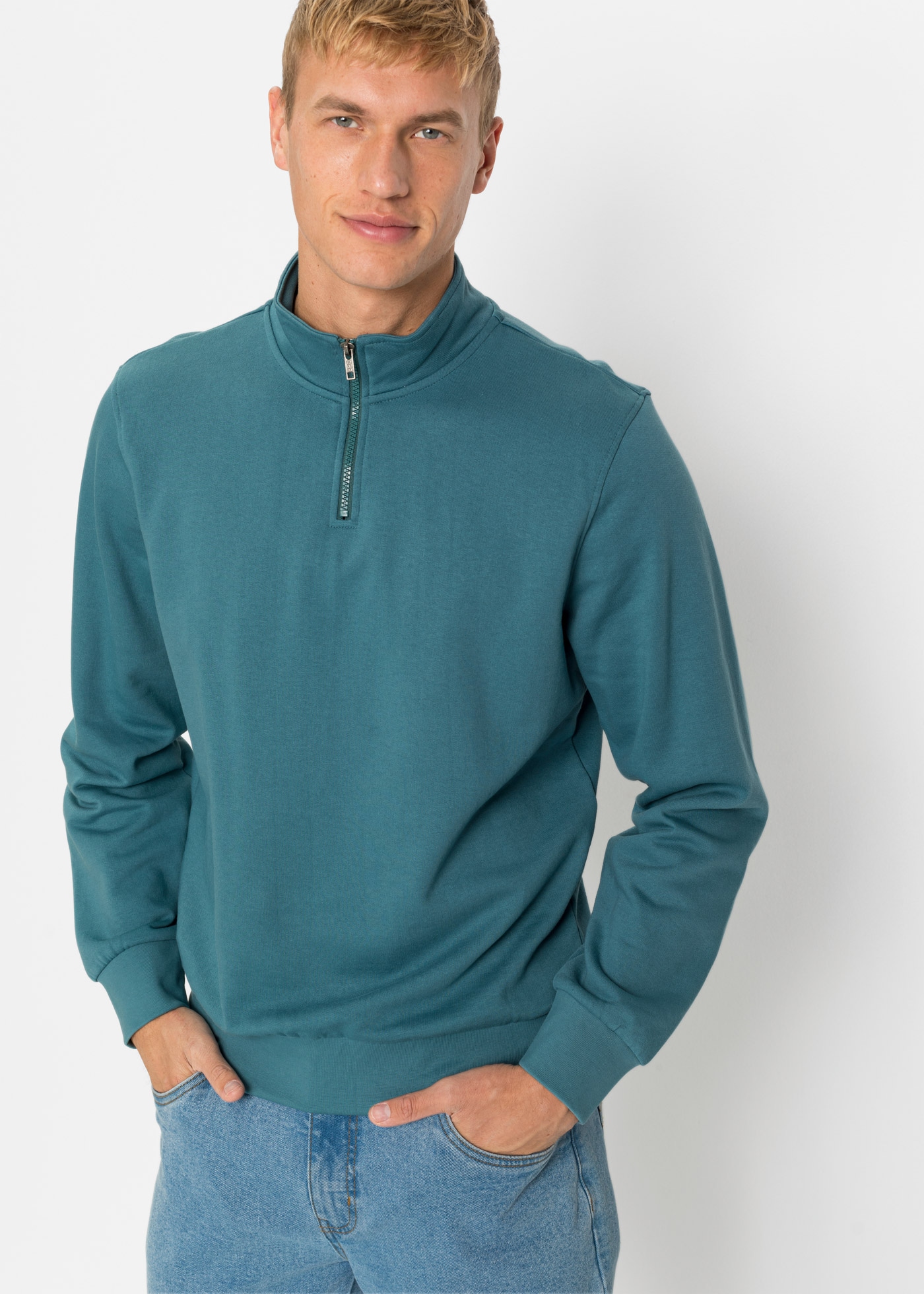 Image of bonprix Sweatshirt "Sweatshirt mit Troyerkragen", mit Stehkragen mit kurzem Reissverschluss, Regular Fit, unifarben