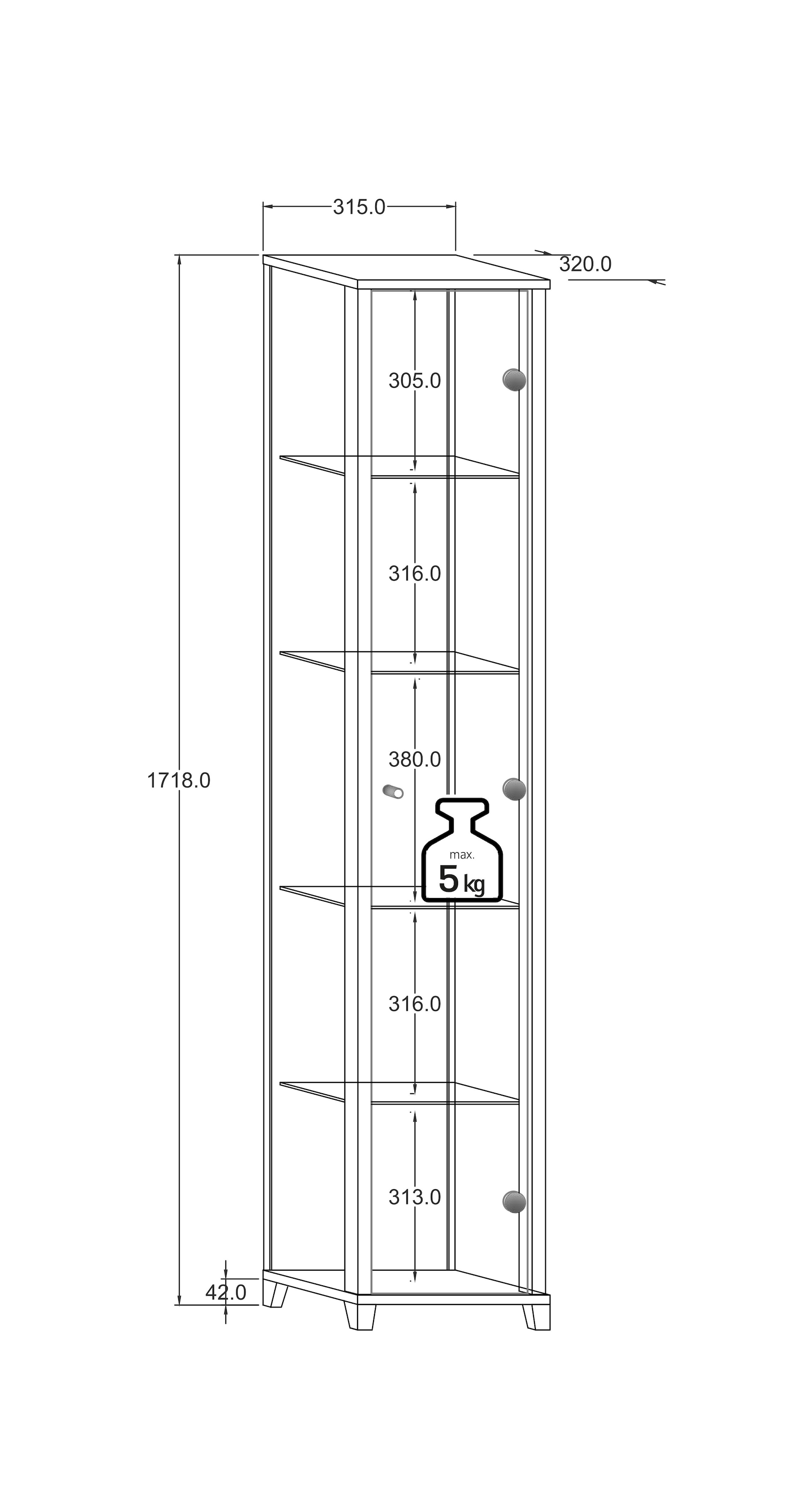 fif möbel Vitrine »OPTIMA Höhe ca. 172 cm«, Standvitrine/Glasvitrine 1x Glastür,perfekt für Sammler,Sammlervitrine