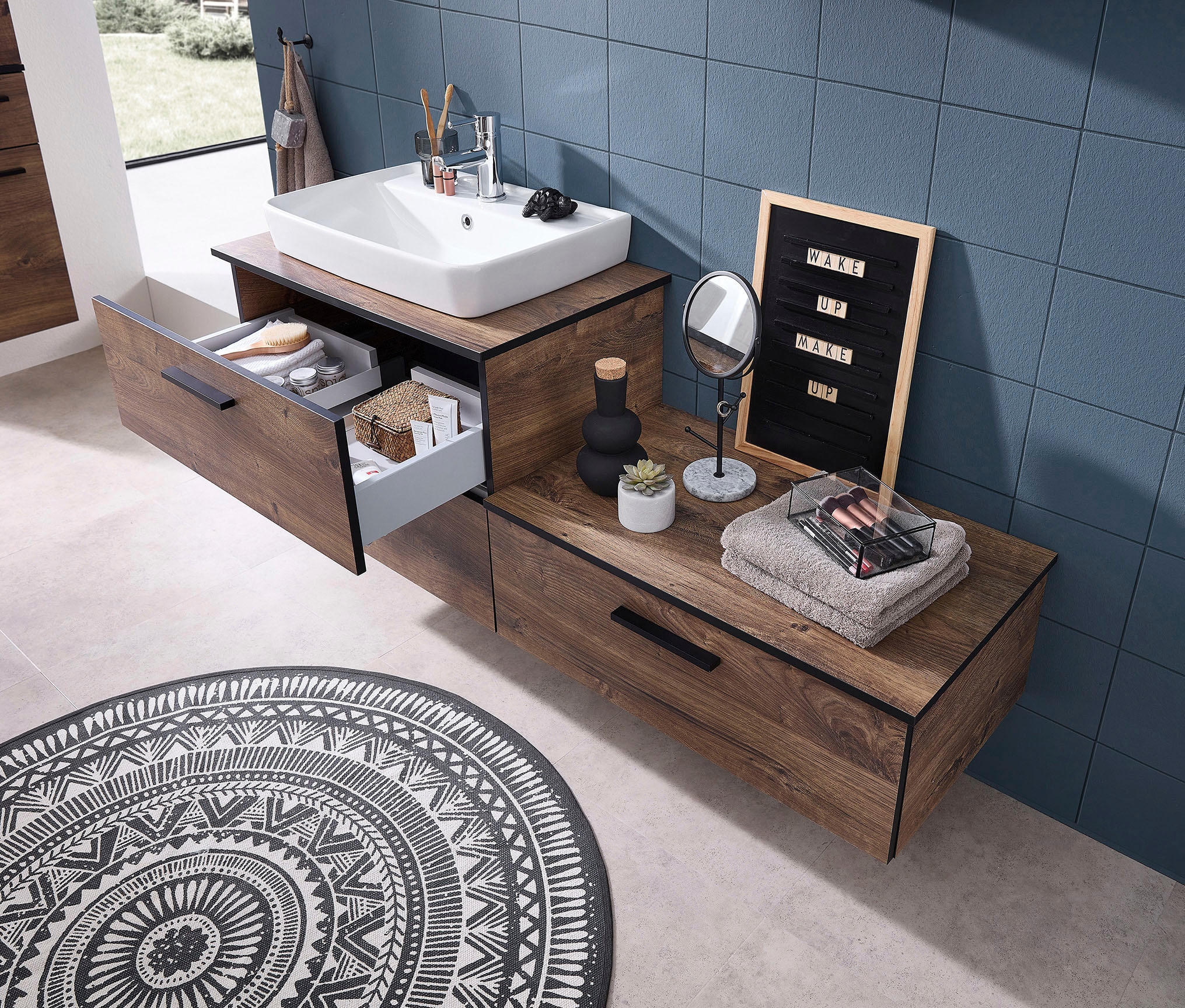 Saphir Armoire basse »Quickset 374 Badschrank mit 1 Klappe, inkl. Abdeckplatte« meuble sous lavabo, imitation chêne Ribbeck horizontal, 71 cm de large