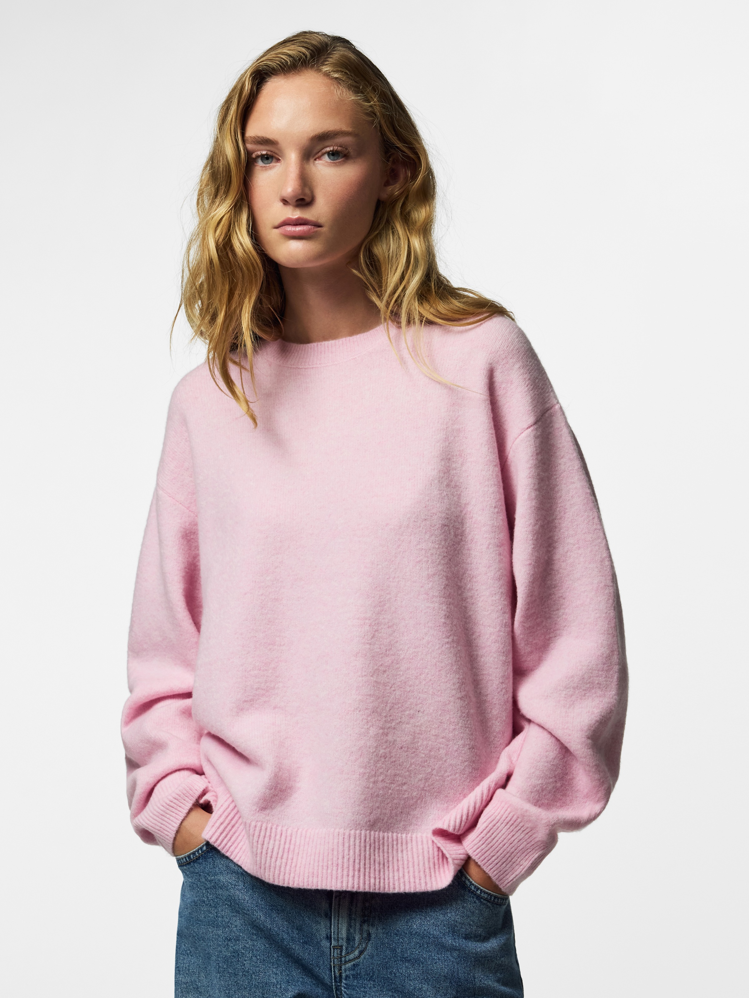 pieces Rundhalspullover »PCSALLY LS O-NECK KNIT NOOS BC« Materialmix