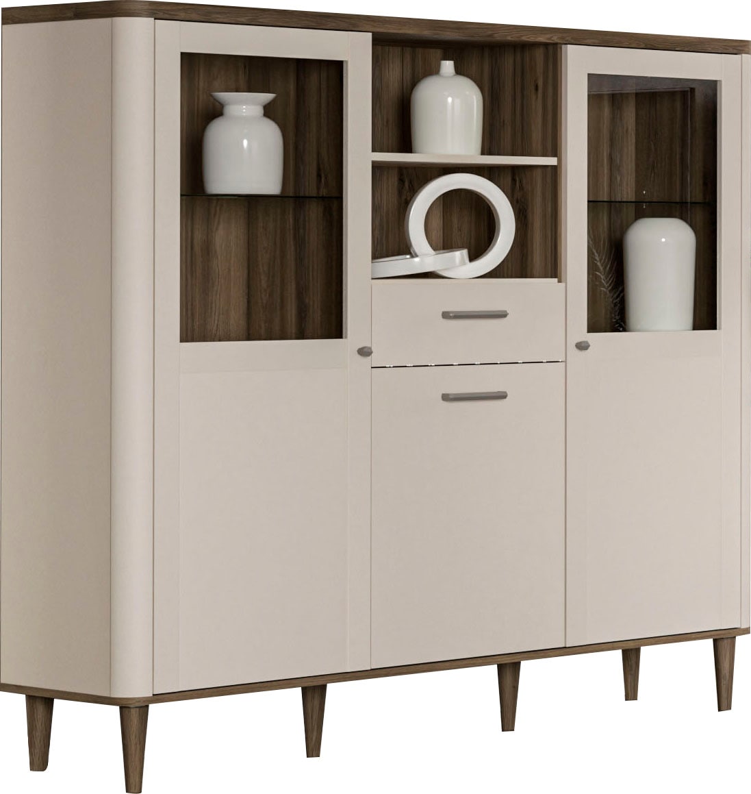 FORTE Vitrine »Lacetti« B/H/T 144,8/142,9/41,2 cm, Echtholzfüsse