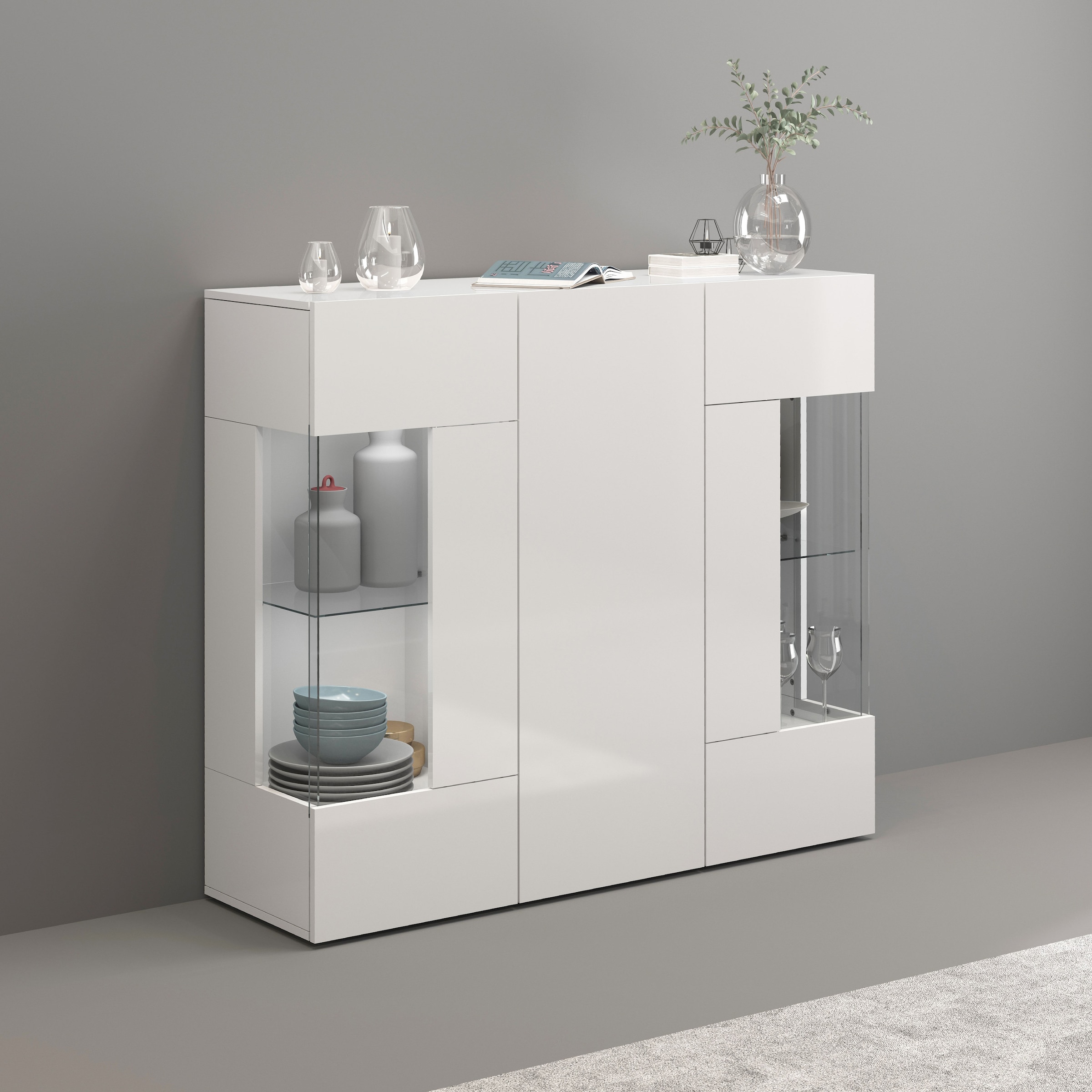 INOSIGN Highboard »Egypt, Highboard, Hochschrank, Hochkommode, Vitrine«, mit 3 Türen davon 2 mit Glaseinsatz,kompl. Hochglanz lack.,Breite 135