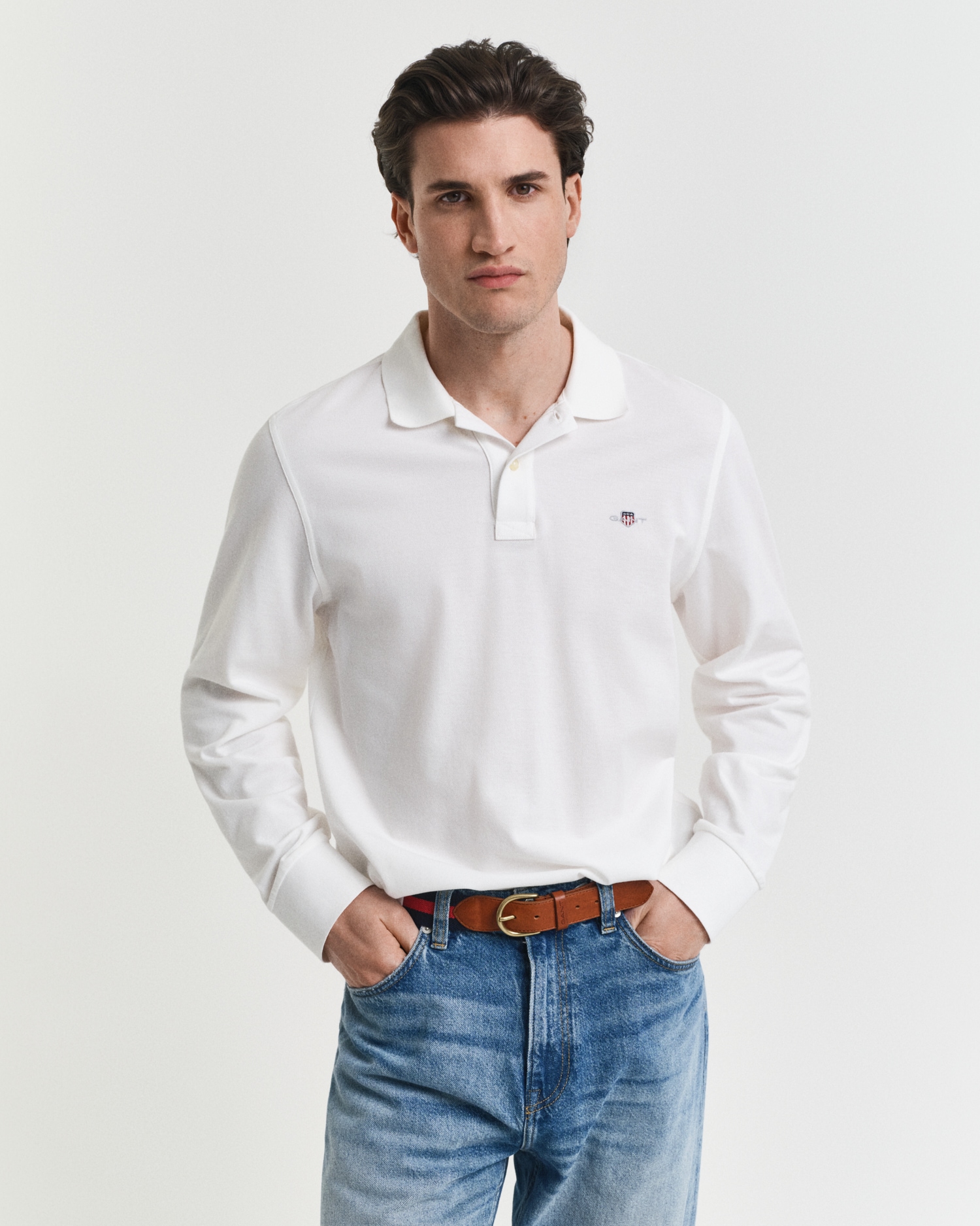 Gant Poloshirt »REG SHIELD LS PIQUE RUGGER« mit Logotickerei auf der Brust