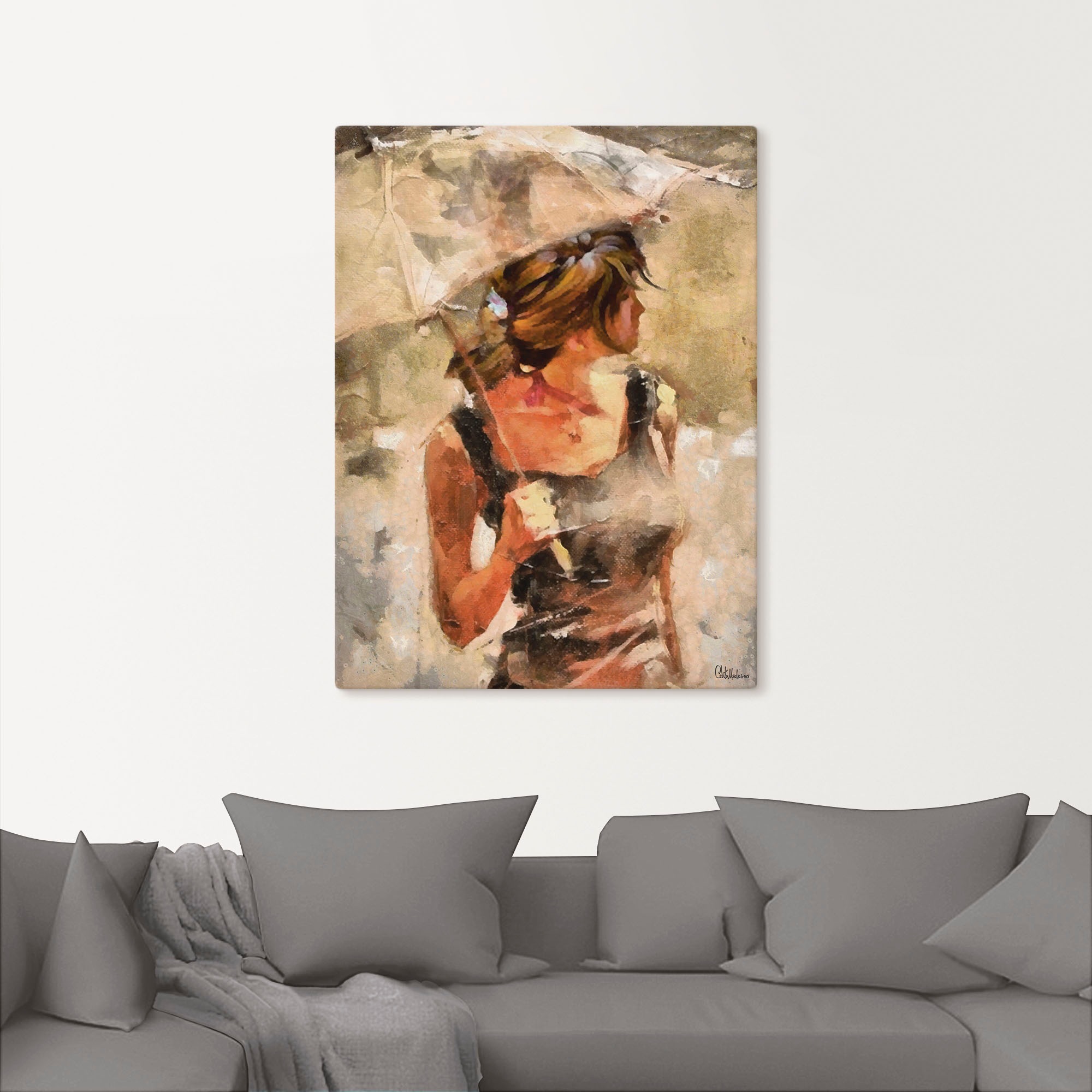 Artland Tableau sur toile »Lady mit Regenschirm« 1 cuis tlg. auf Holzrahmen gespannt