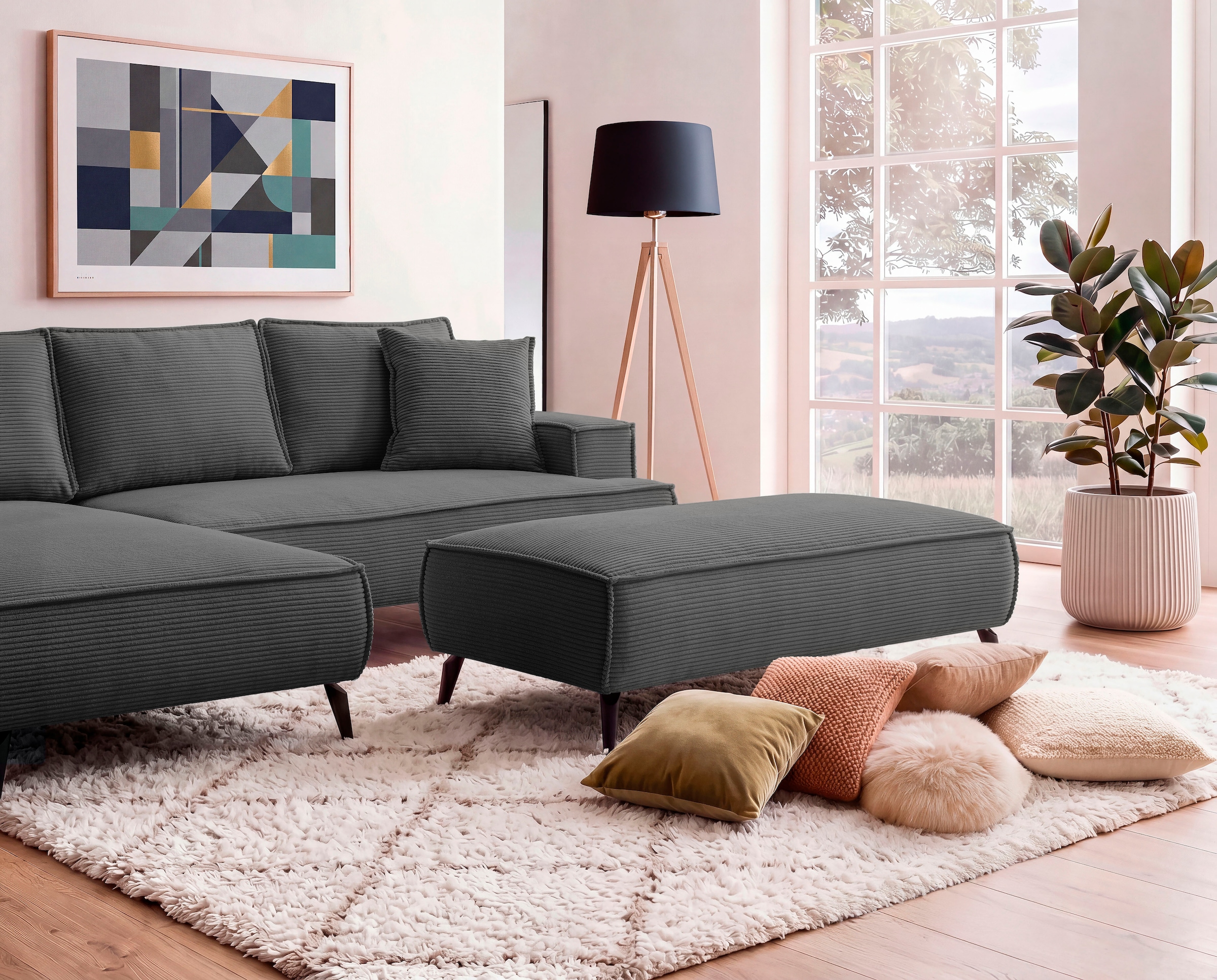 GOODproduct Polsterhocker »TVINNU Cord« zur Serie TVINNU, gemütlicher Sitzkomfort, rechteckig, schwarze Füsse