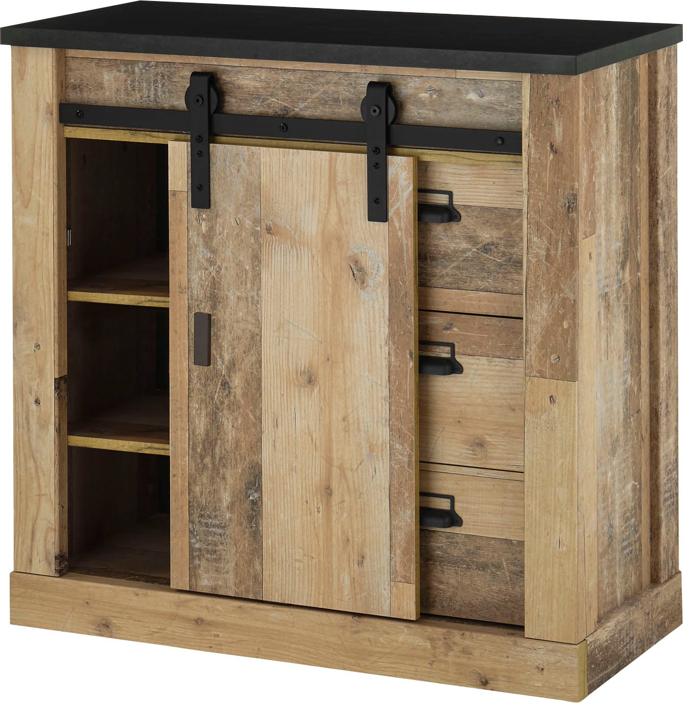 Home affaire Kommode »SHERWOOD«, Holz Dekor, mit Scheunentorbeschlag und Apothekergriffen, Breite 92 cm