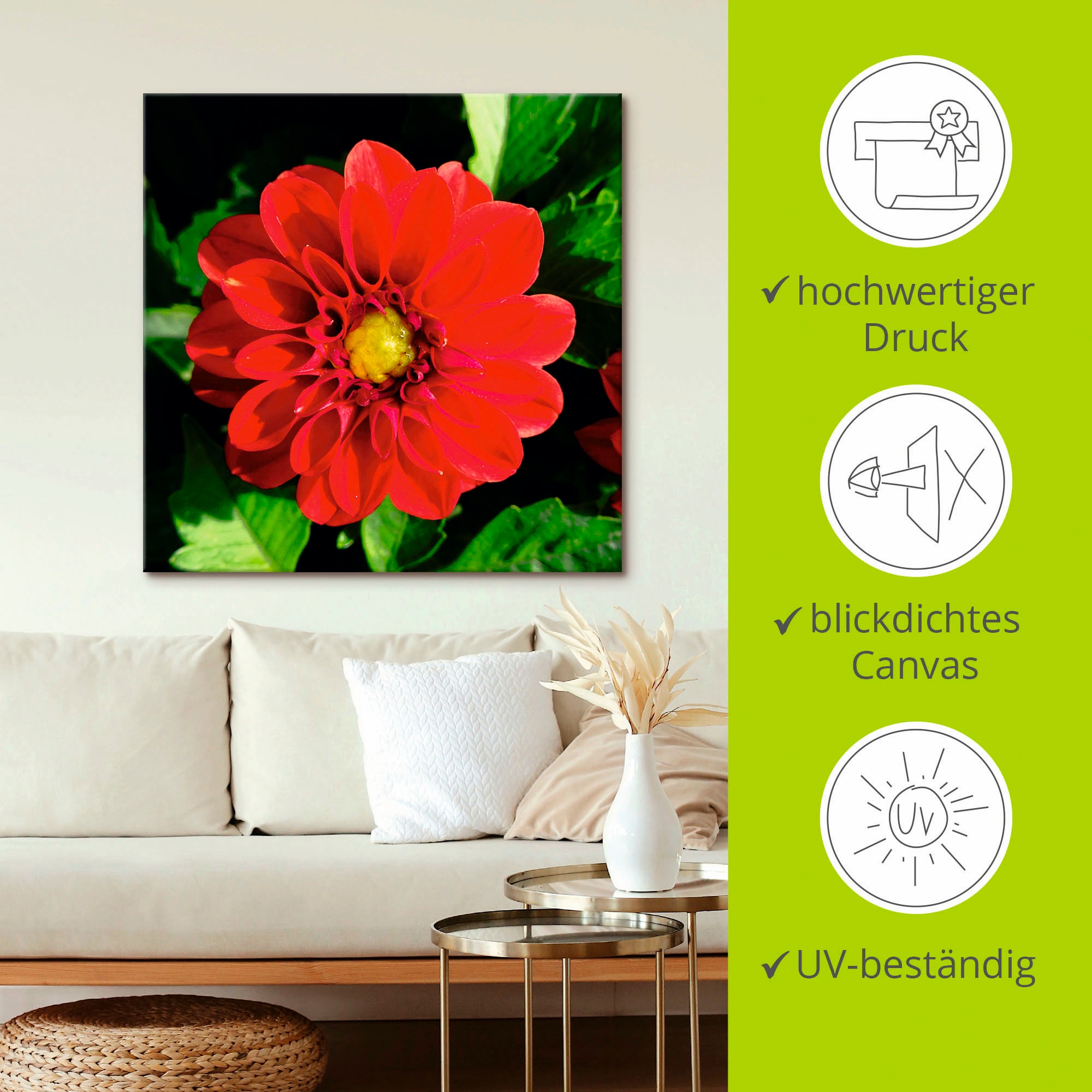 Artland Leinwandbild »Rote Dahlienblüte«, Blumen, (1 St.), auf Keilrahmen gespannt