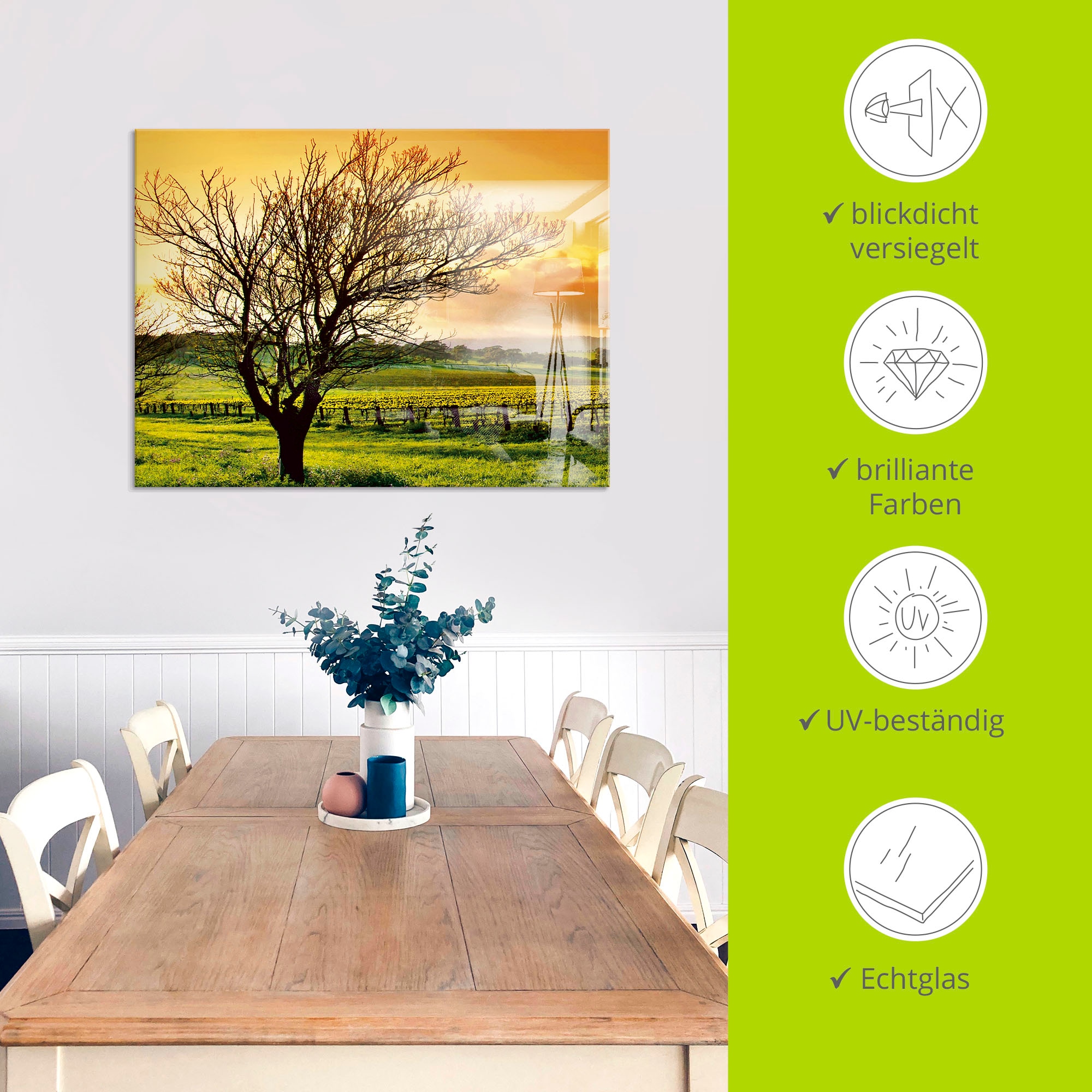 Artland Tableau en verre »Landschaft mit Weinbergen« 1 cuis tlg. in verschiedenen Grössen