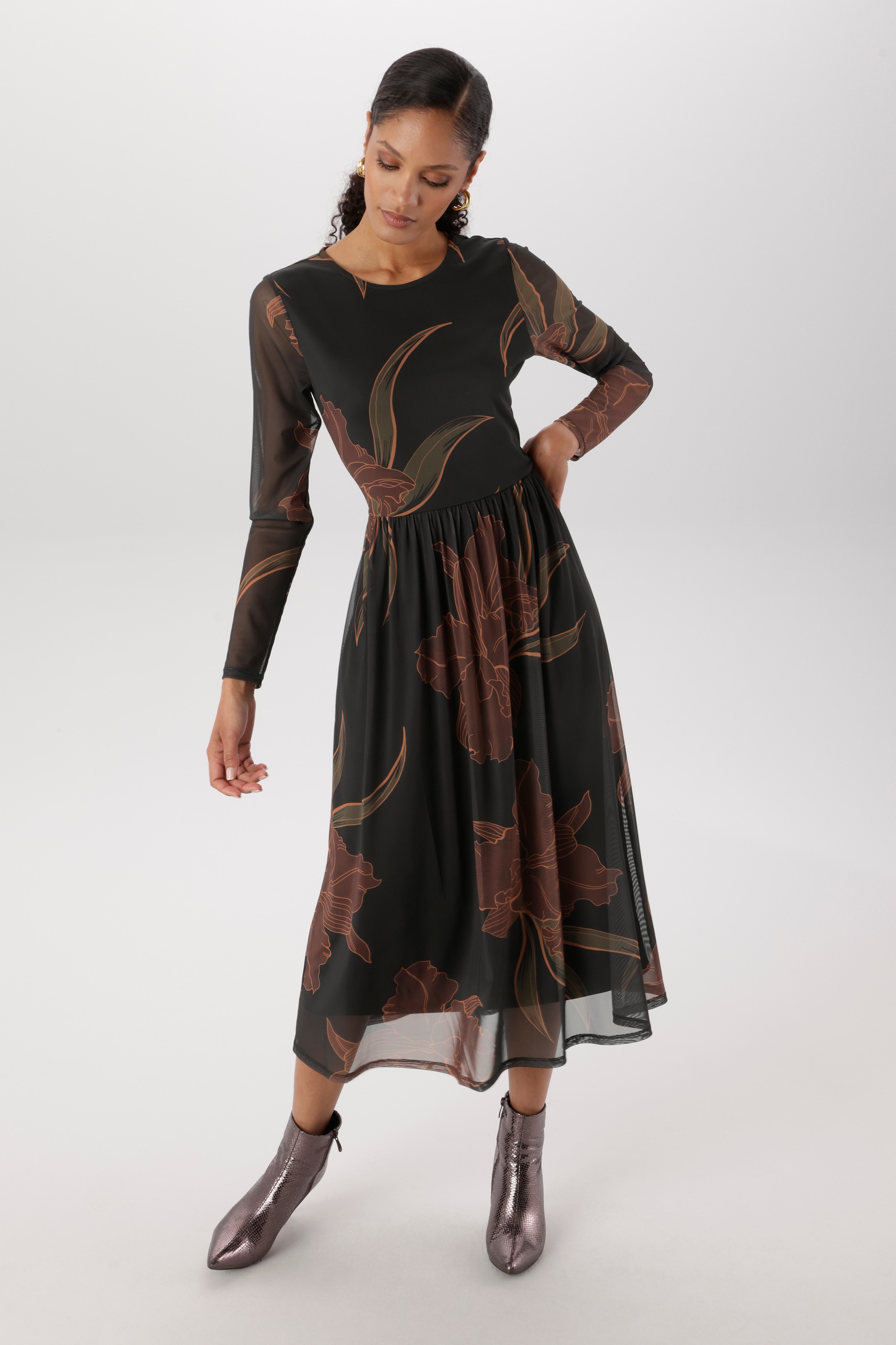 Aniston SELECTED Robe midi en qualité mesh avec élastique à la taille - NOUVELLE COLLECTION