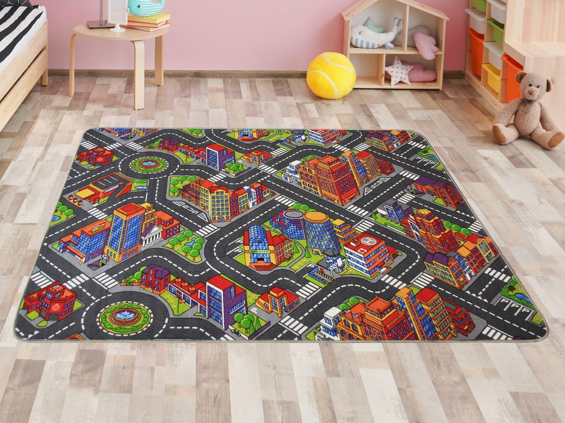 Primaflor-Ideen in Textil Kinderteppich »BIG CITY«, rechteckig, Strassen-Spiel-Teppich, Strassenbreite ca. 9 cm, Kinderzimmer