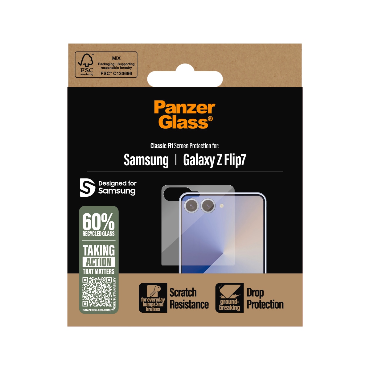 CARE by PanzerGlass Verre de protection d'écran »Classic Fit Screen Protector« für Samsung Galaxy Z Flip7 Displayschutzfolie, Schutzfolie, Bildschirmschutz, kratz- & stossfest