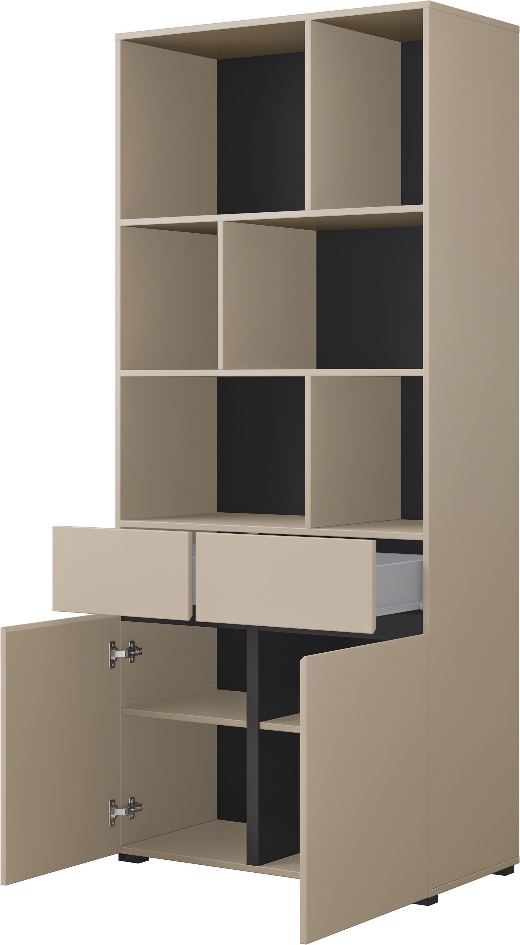 GOODproduct Aktenschrank »Cross, Breite 85 cm, modernem grifflose Standregal, Bücherregal« Standregal mit 6 offene Fächern, 2 Schubladen und 2 Türen, Büroregal