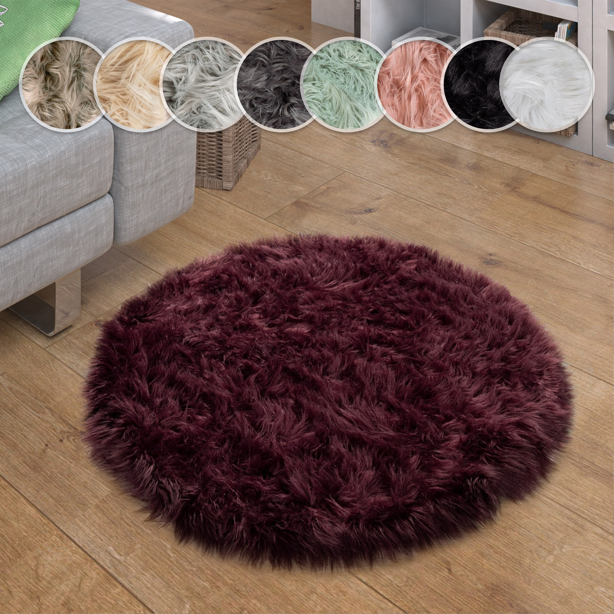 Paco Home Fellteppich »Playa 960« rund 64 mm Höhe Kunstfell, Flokati-Optik, Hochflor, weich und flauschig, Uni-Farben