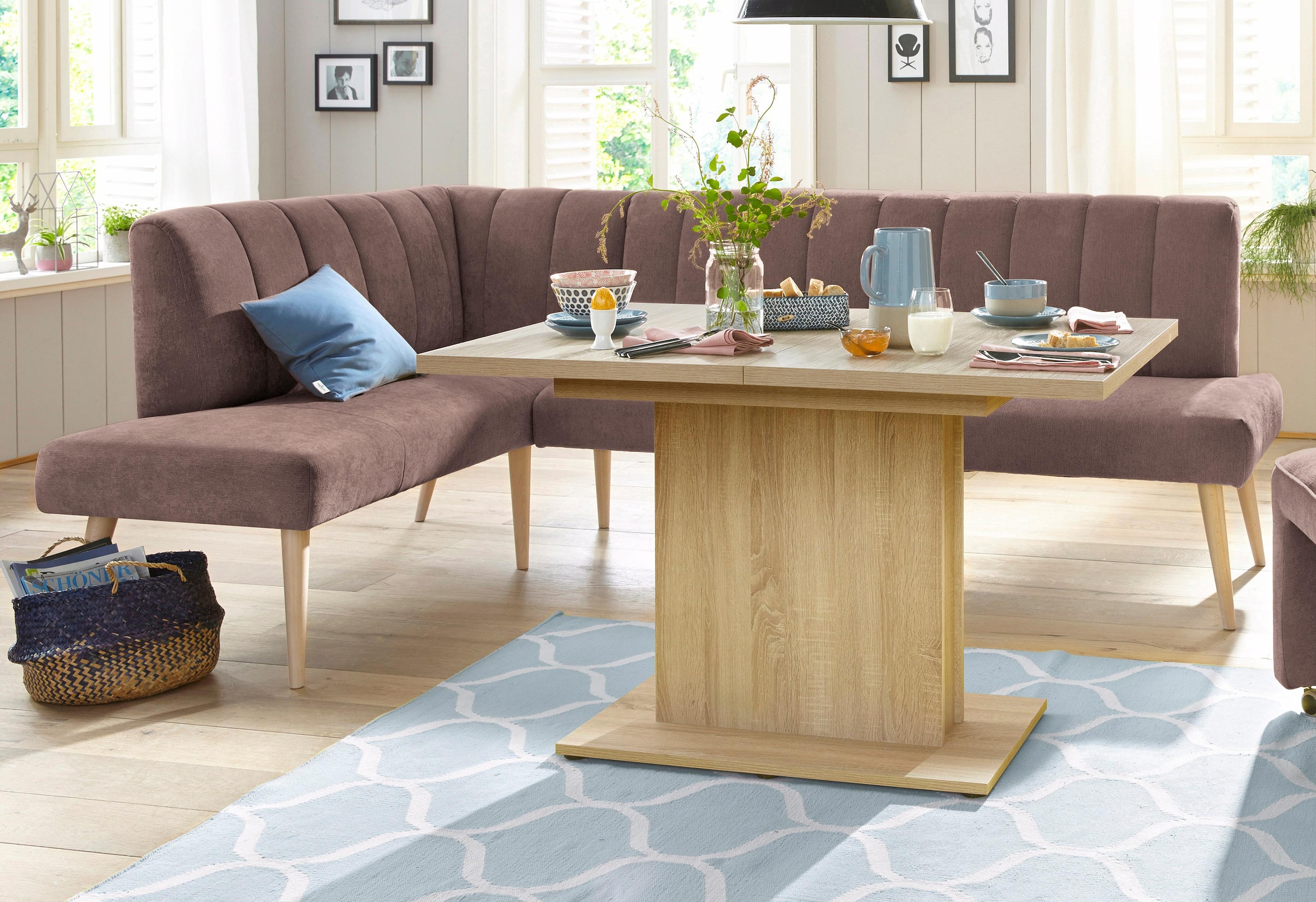 exxpo - sofa fashion Eckbank »Costa, moderne Rückensteppung, bequem und elegant, hoher Holzfuss«, hochwertig verarbeitet, Frei im Raum stellbar