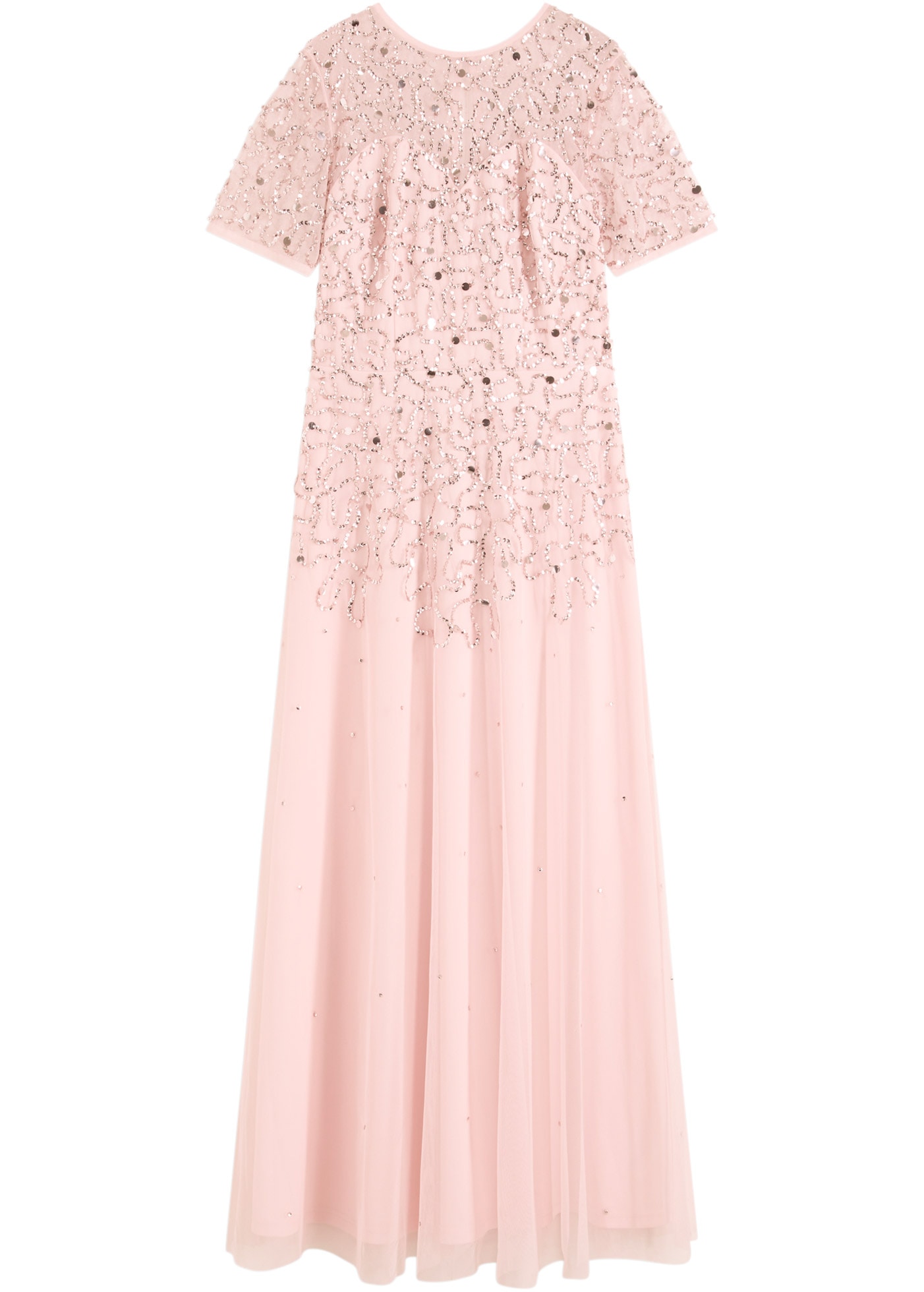 bonprix Maxikleid für festliche Anlässe, mit Tüll-Obermaterial, mit kurzem Arm