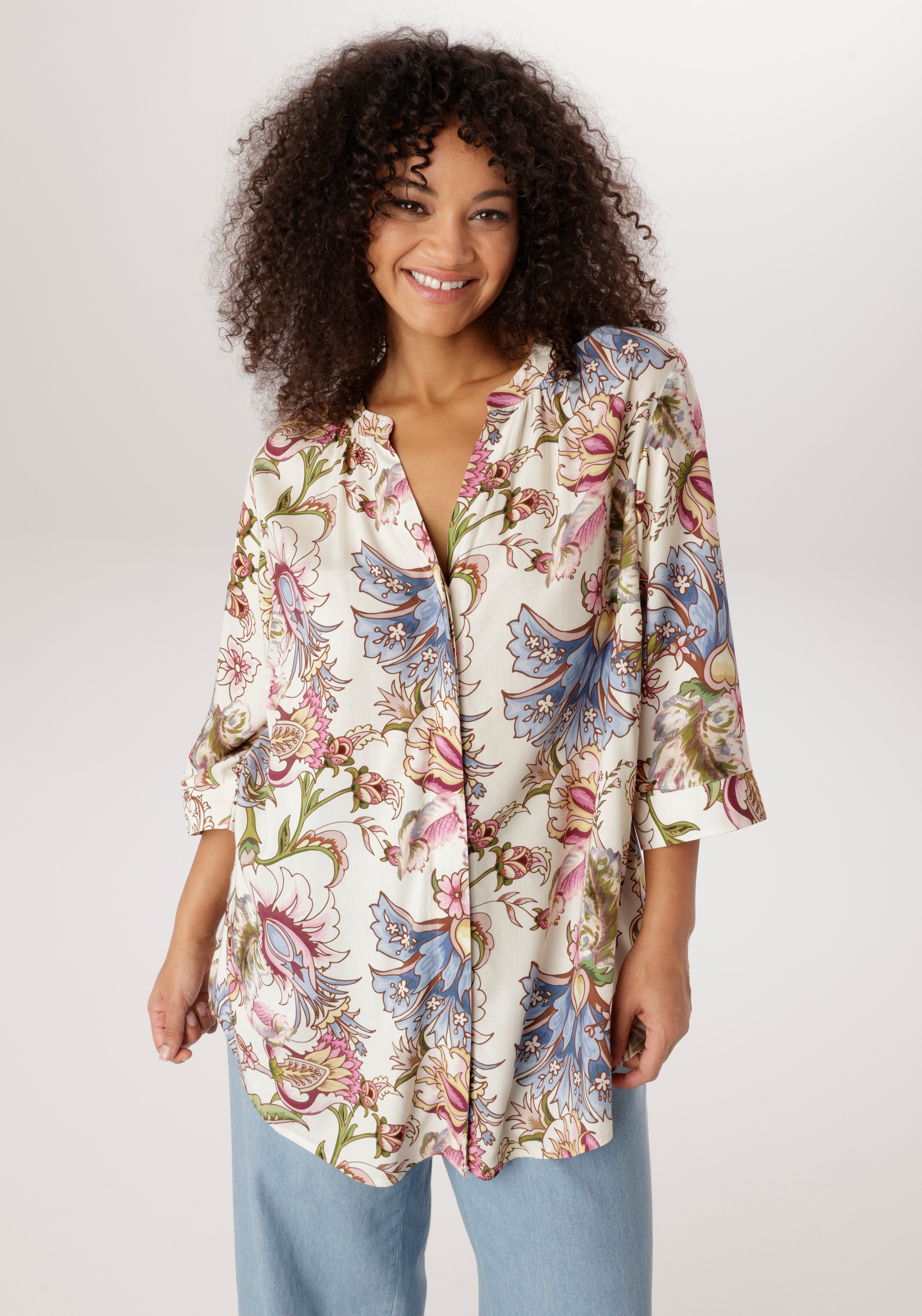 Image of Aniston PLUS Longbluse mit Blumen bedruckt - jedes Teil ein Unikat