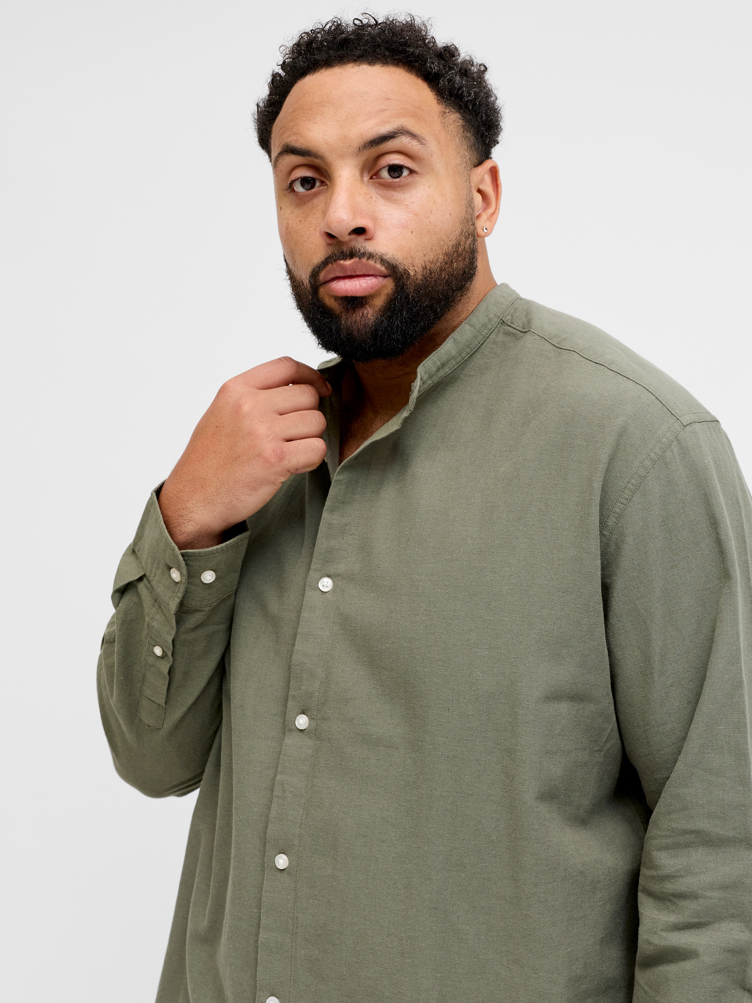 Jack & Jones PlusSize Langarmhemd »JJEBREEZE LINEN BLEND BAND SHIRT L PLS« mit Stehkragen