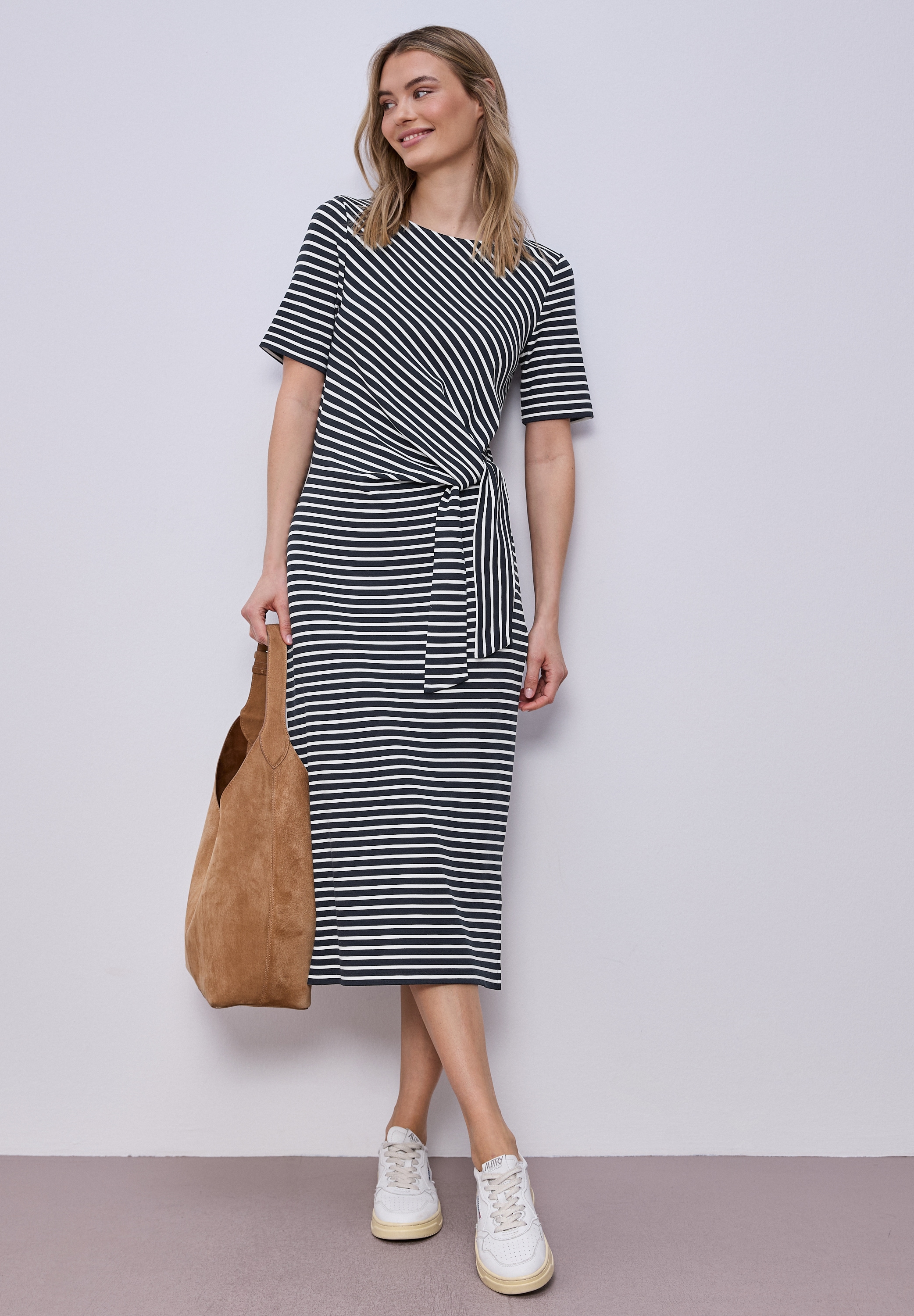 Image of STREET ONE Jerseykleid Ohne Taschen im Ringel-Look und mit seitlicher Bindung