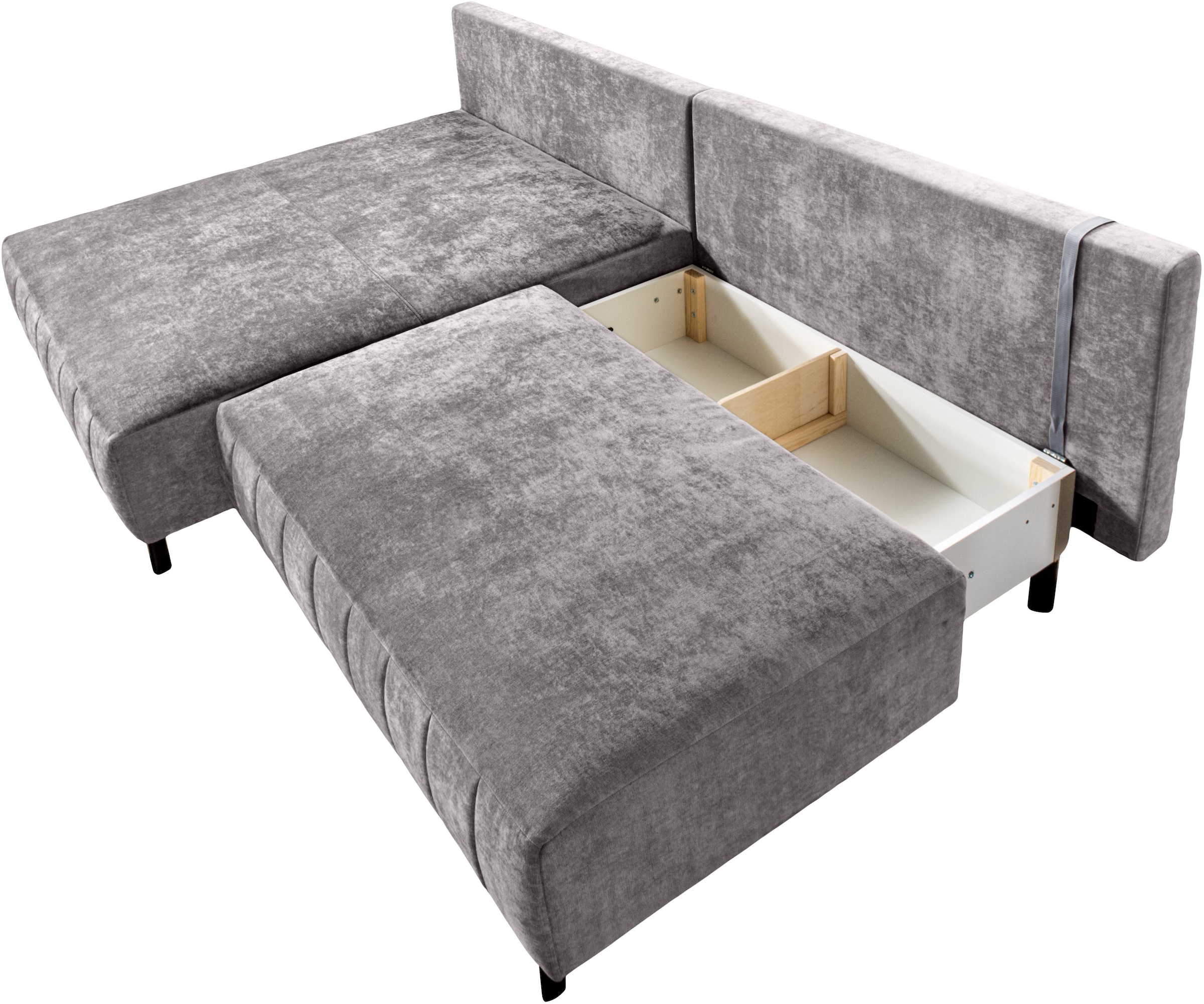exxpo - sofa fashion Canapé d'angle inkl. Bettfunktion und Bettkasten, 15cm bodenfrei, Breite 262cm