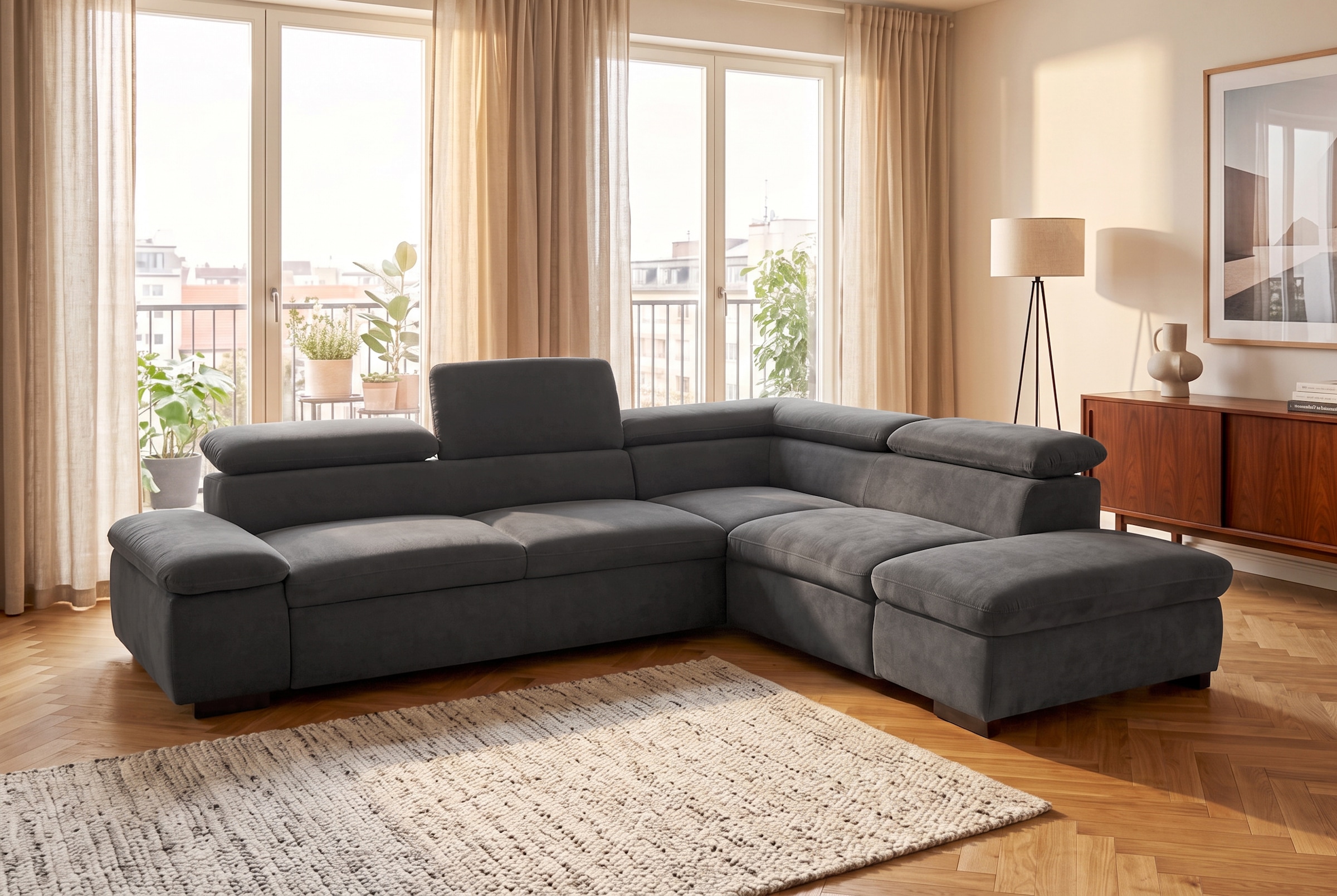 GOODproduct Ecksofa »Alberto L-Form« mit Kopfteilverstellung, wahlweise mit Schlaffunktion