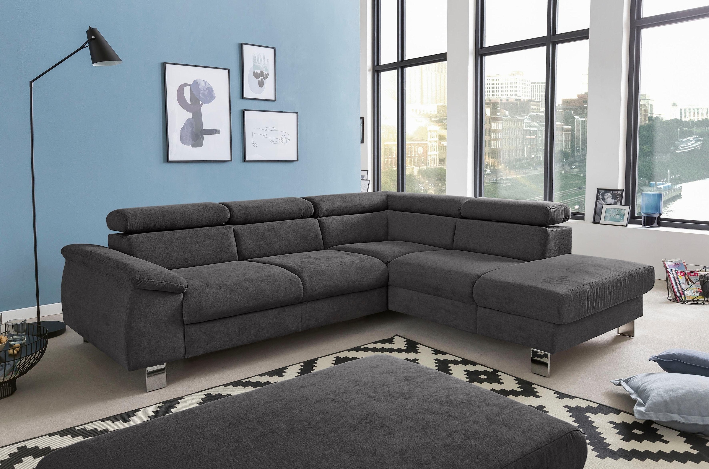 COTTA Ecksofa »Komaris L-Form, B: 249 cm« mit Kopfteilverstellung, optional Bettfunktion, Bettkasten & Licht