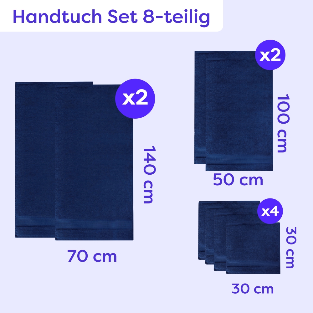 Wolkenfeld Handtuch Set »Premium Low-Twist Baumwolle 550 g/m² – 8-teilig mit Waschlappen« 8 tlg. Frottier 2 Badetücher, 2 Handtücher gross & 4 Waschlappen