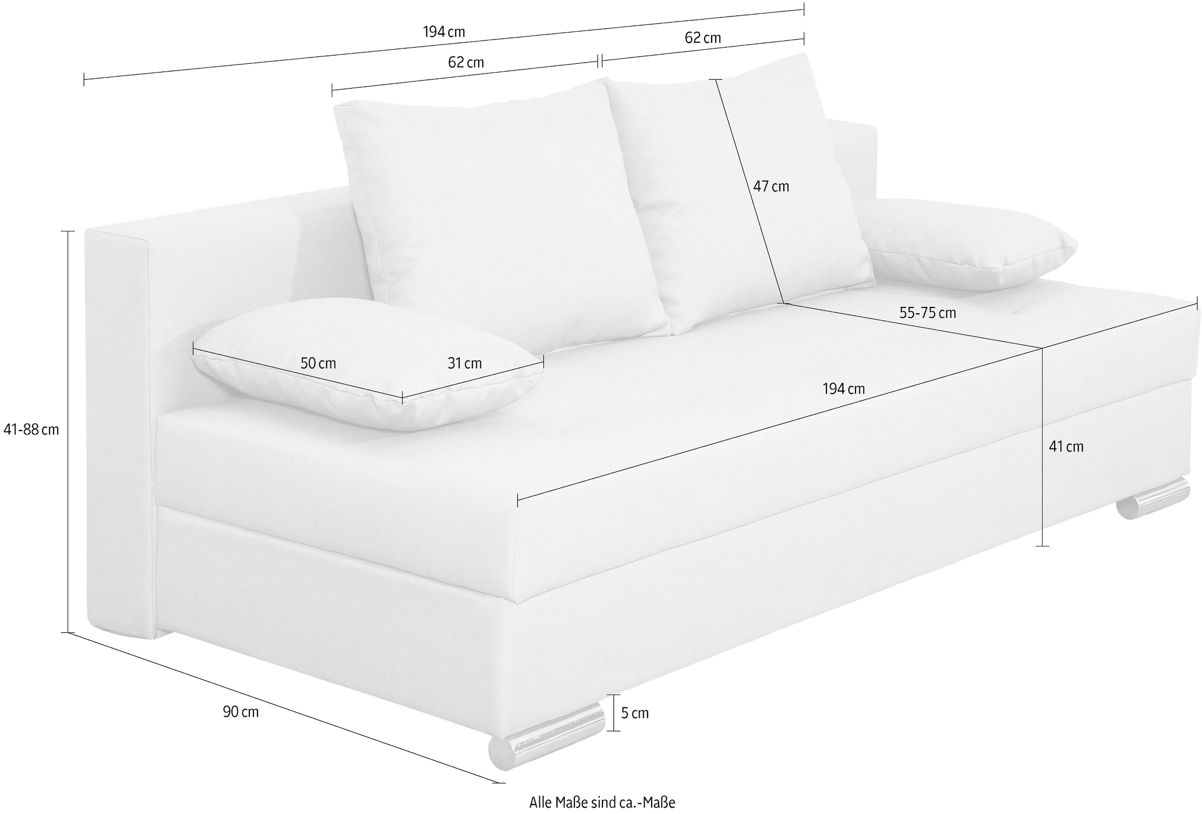COLLECTION AB Schlafsofa »Tania mit Bettfunktion und Bettkasten«, komfortabler Sitzkomfort: Federkern-Polsterung, inklusive Rückenkissen