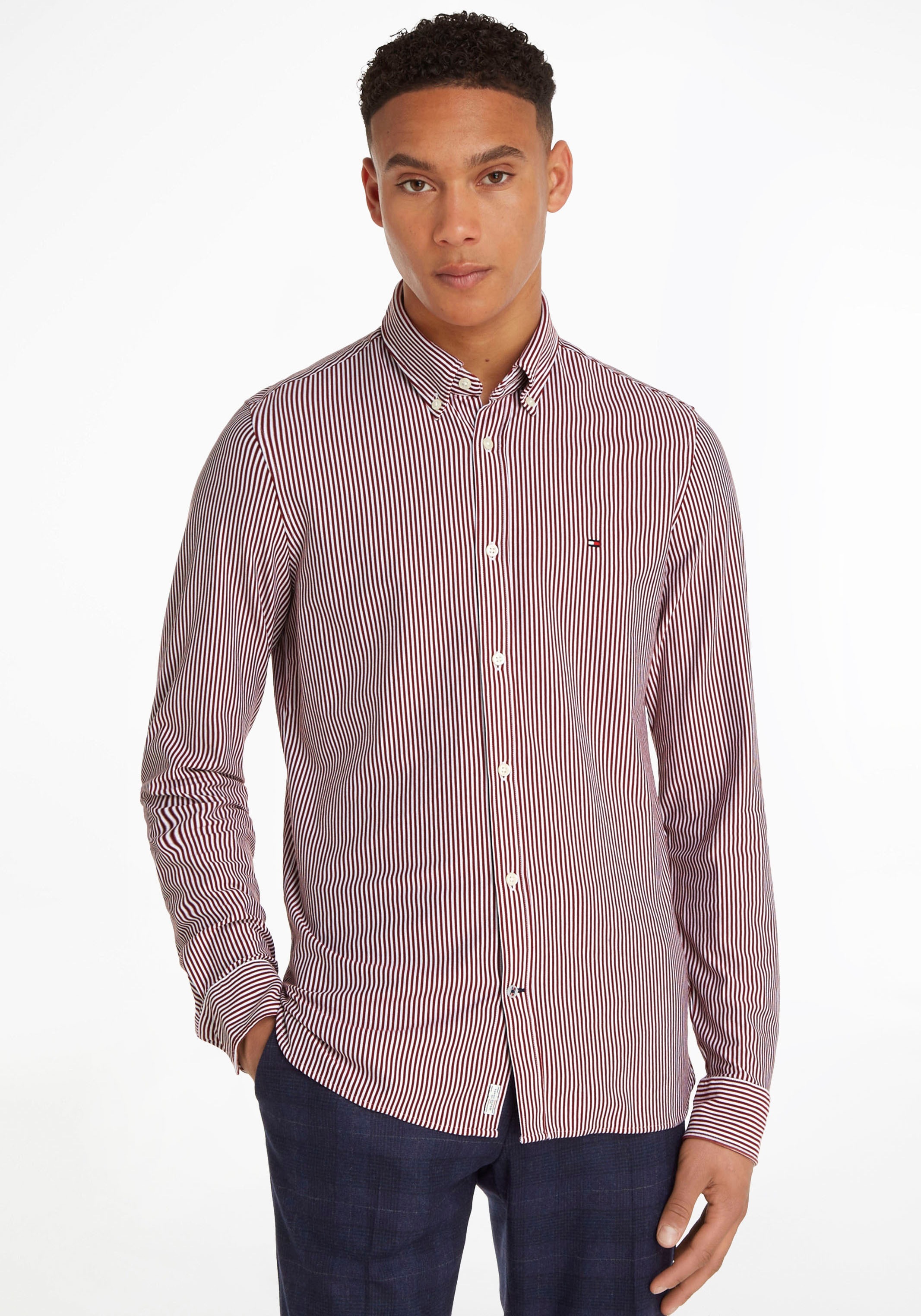 Tommy Hilfiger Langarmhemd »1985 KNIT STRIPE SF SHIRT«, mit Button-down-Kragen kaufen