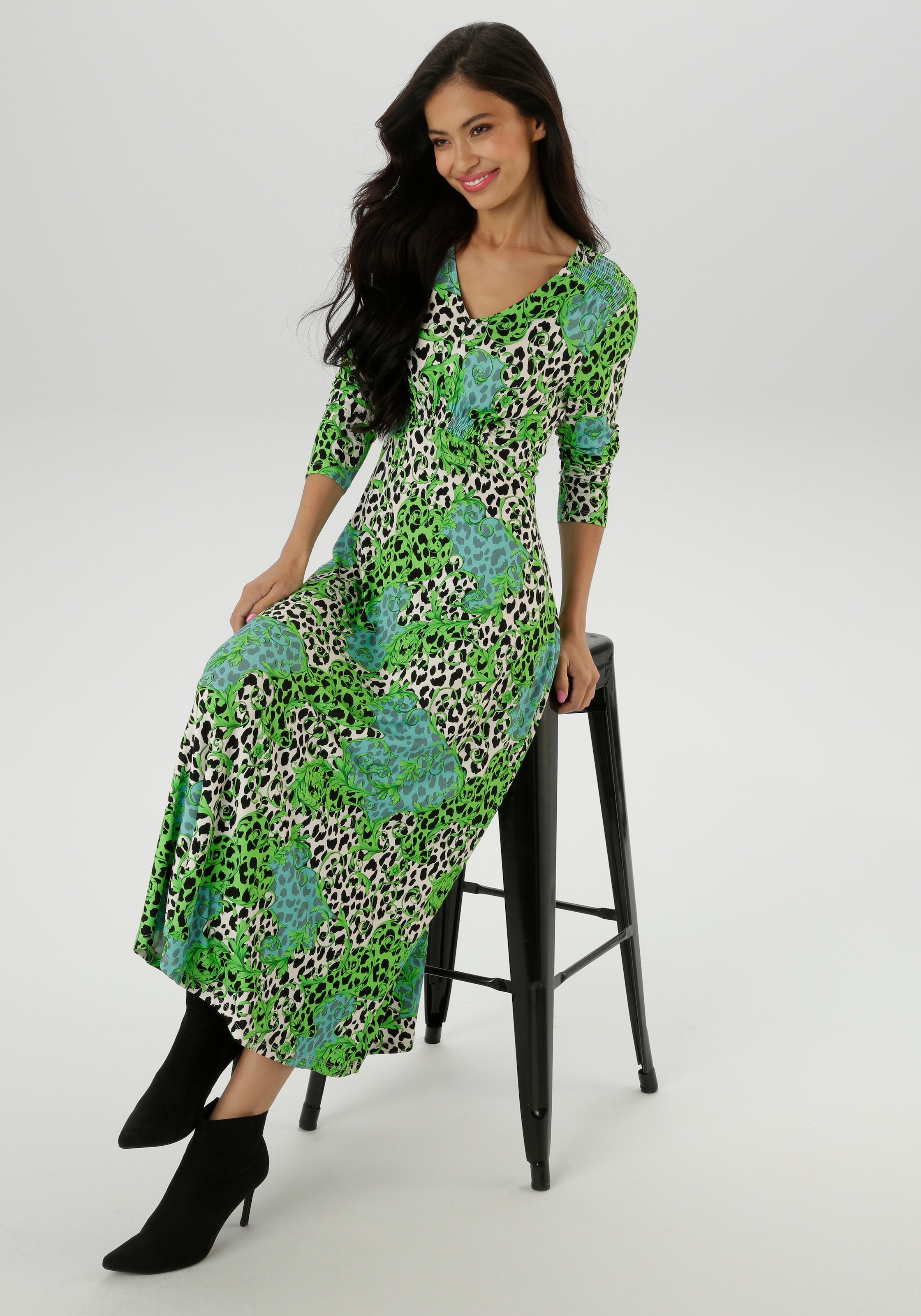 Aniston SELECTED Midikleid, mit Smok-Details und fantasievollem Leo-Print - NEUE KOLLEKTION