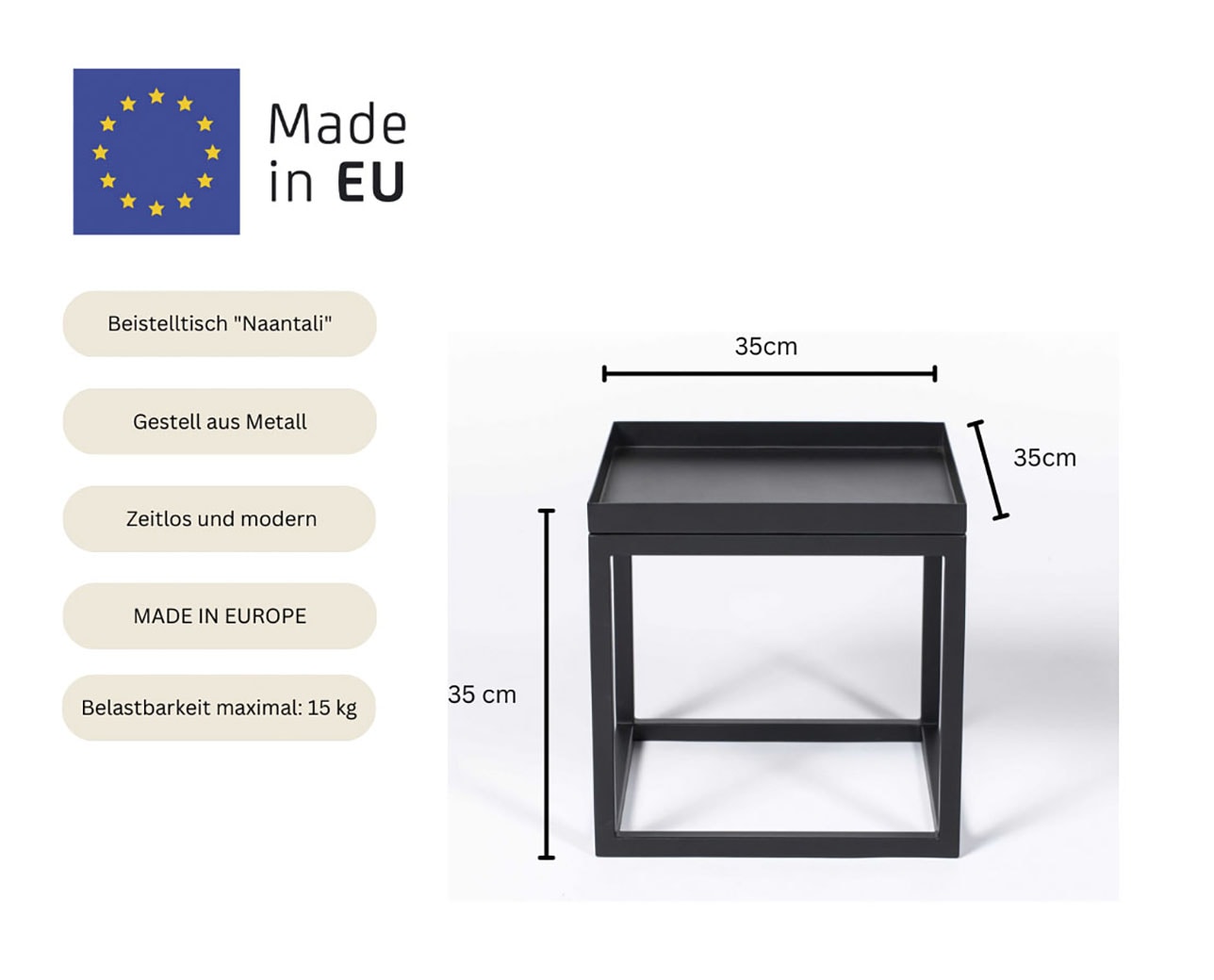 andas Couchtisch »Naantali« Schlichter Beistelltisch aus Metall