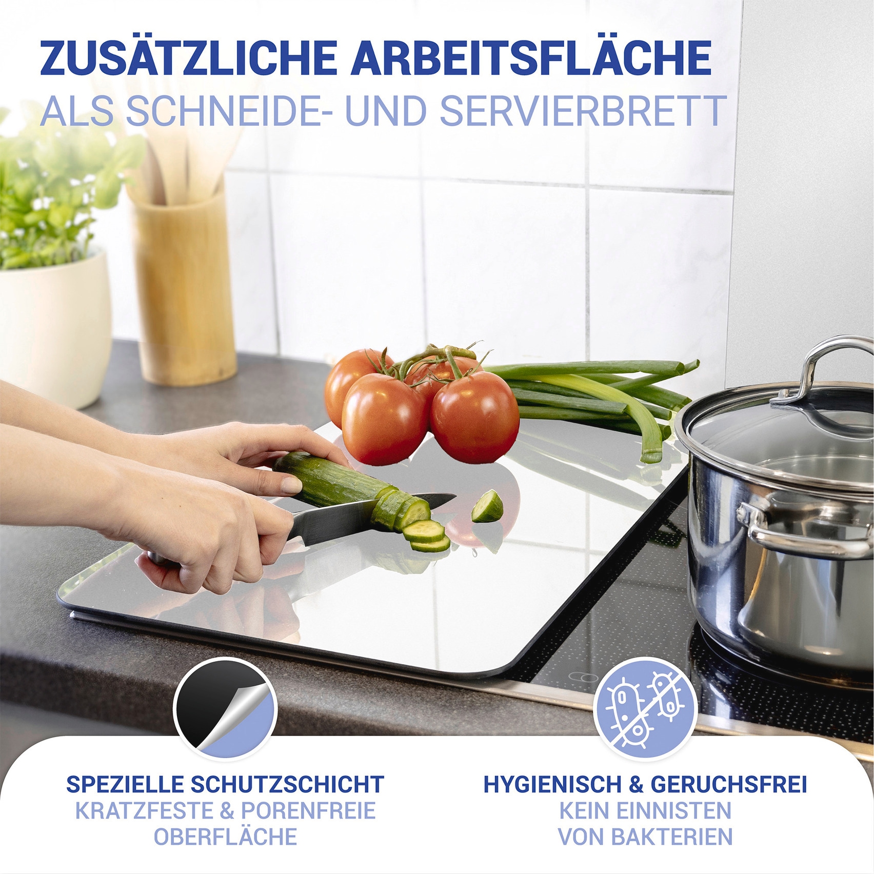 WENKO Herd-Abdeckplatte »Universal Modell Silberfarben«, (Set, 2 tlg.), Herdabdeckung für alle Herdarten, kratzfest, mit rutschfesten Füssen