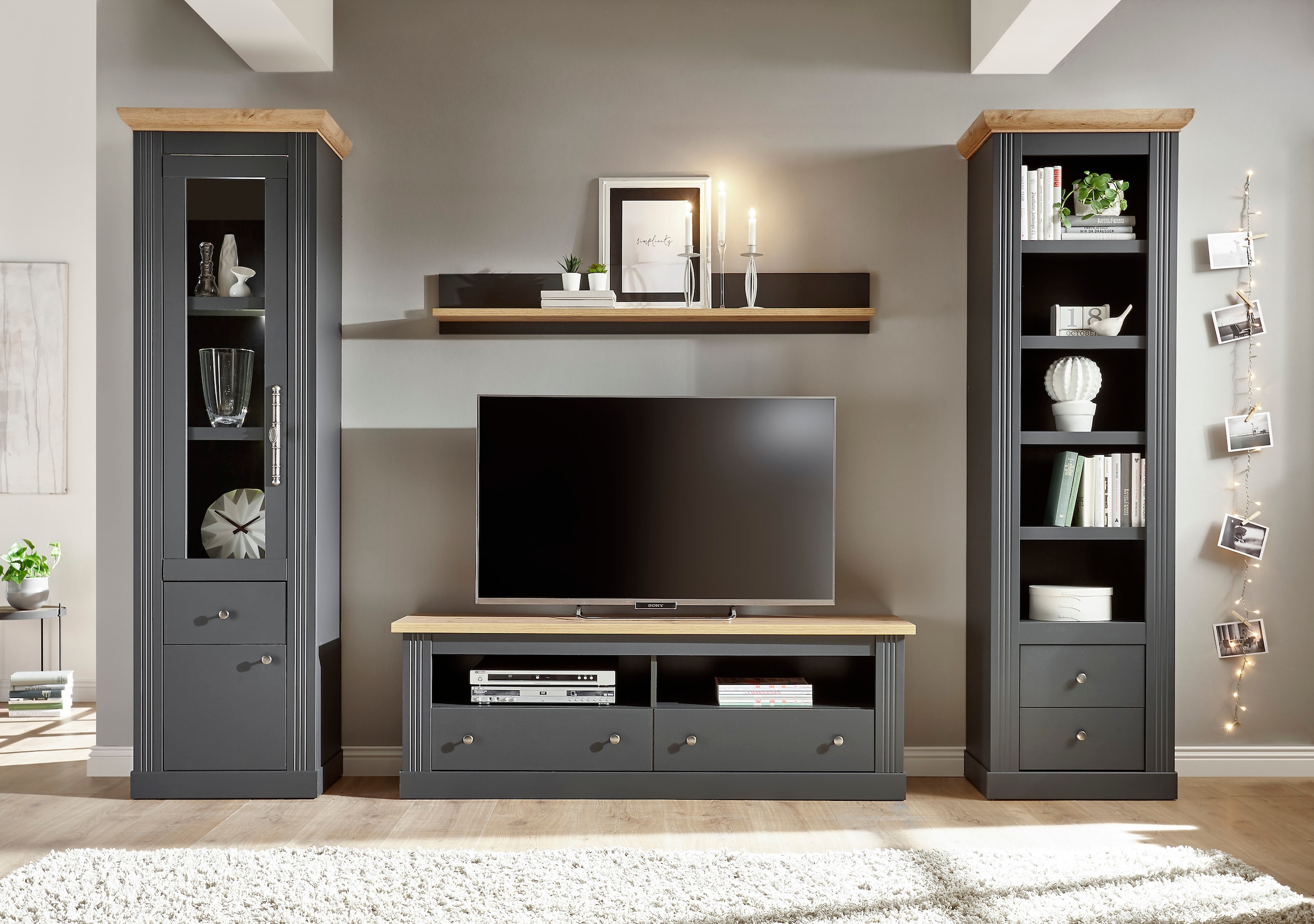 GOODproduct Wohnwand »Westminster TOPSELLER!« Set, Vitrine, Lowboard, Standregal, Wandregal, 4 Stk. tlg.