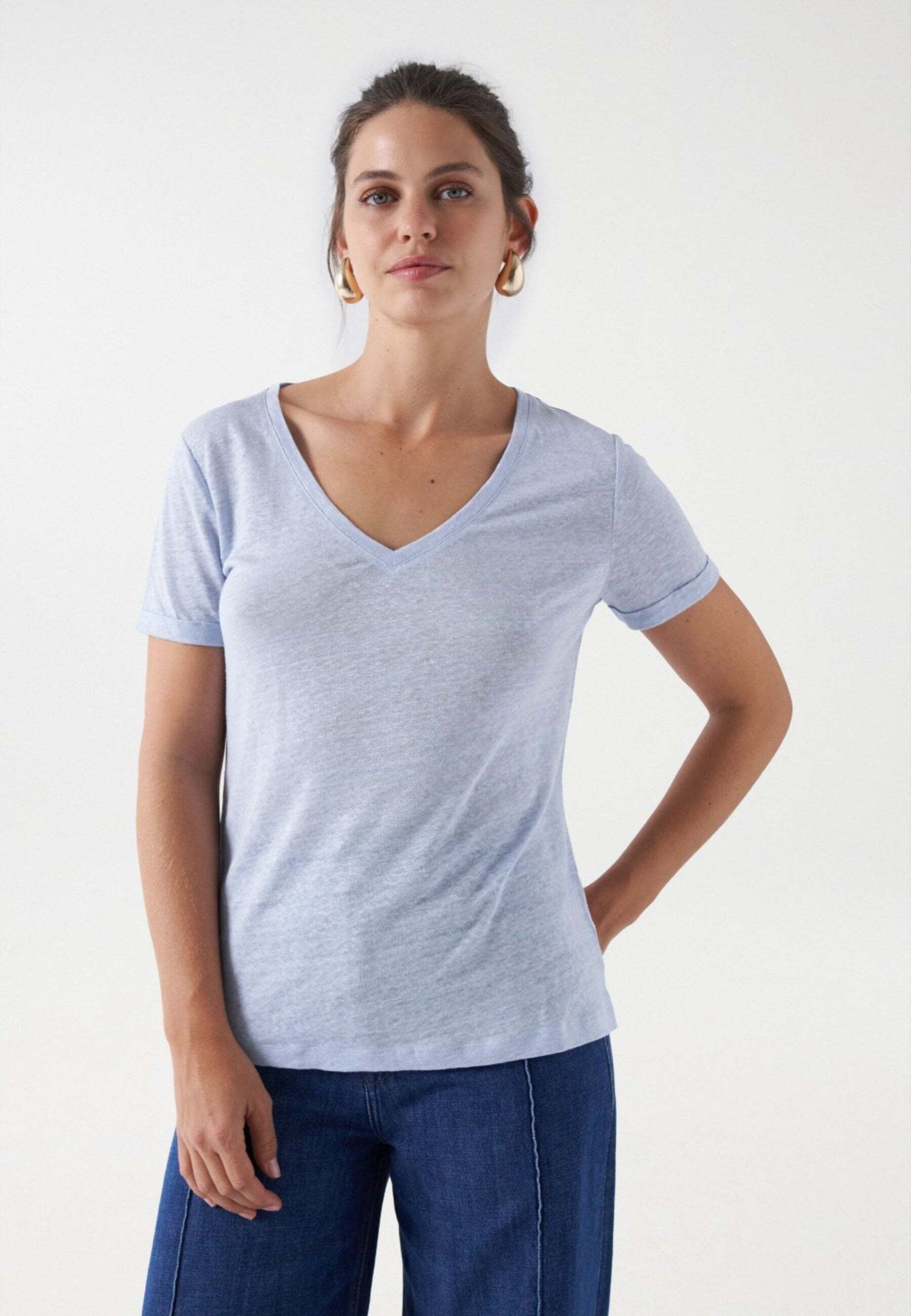 T-Shirt »Salsa Jeans T-Shirts Linen V-Neck T-Shirt«