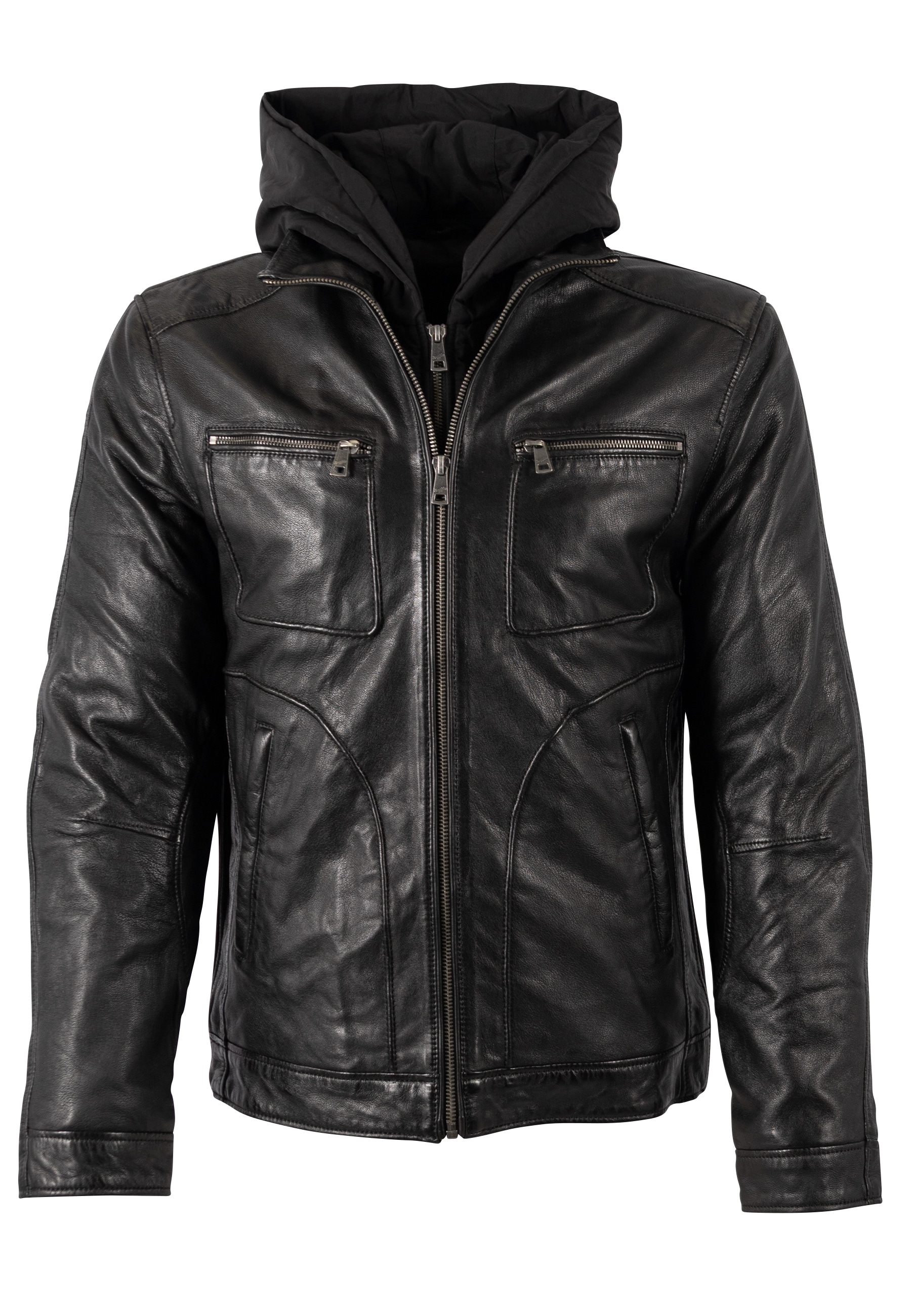 Mauritius Veste en cuir »MMHocki« style biker avec capuche en nylon