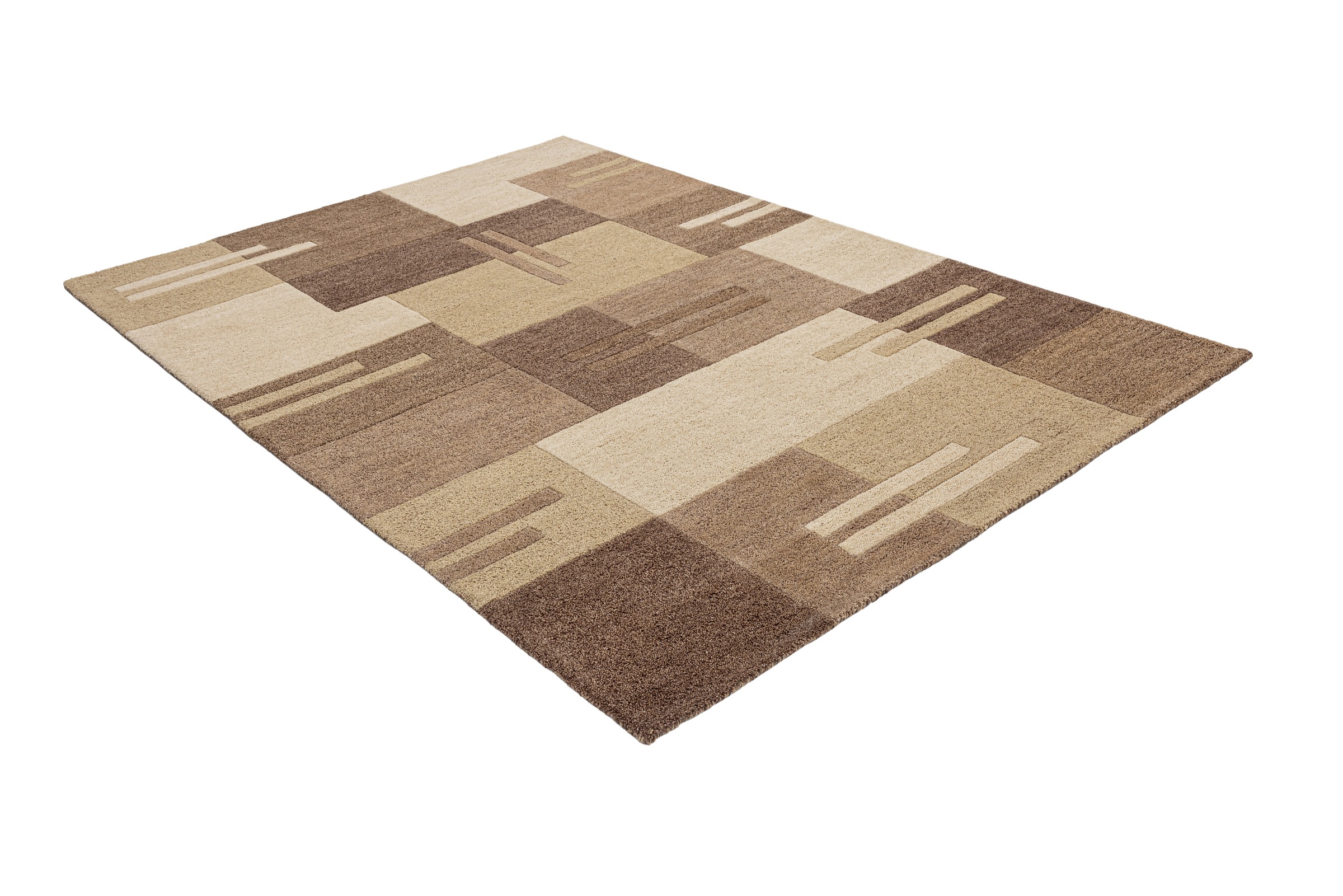 THEKO Tapis en laine »Gabbeh Kästchen, Patchwork Design, reine Wolle« Rectangulaire 14 mm Höhe Tons naturels, salon, chambre à coucher, salle à manger