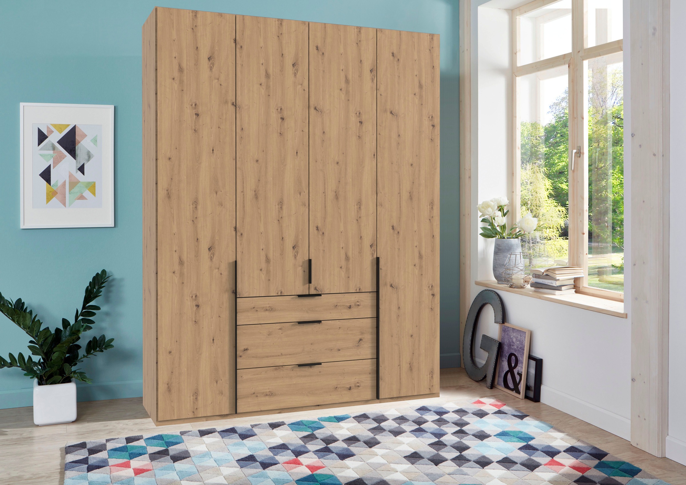 Wimex Drehtürenschrank »Mugano, 135 oder 180cm breit, 208 oder 236cm hoch, Made in Germany«, (mit langen Griffstangen aus Metall), wahlweise mit oder ohne Spiegel, mit Schubladen