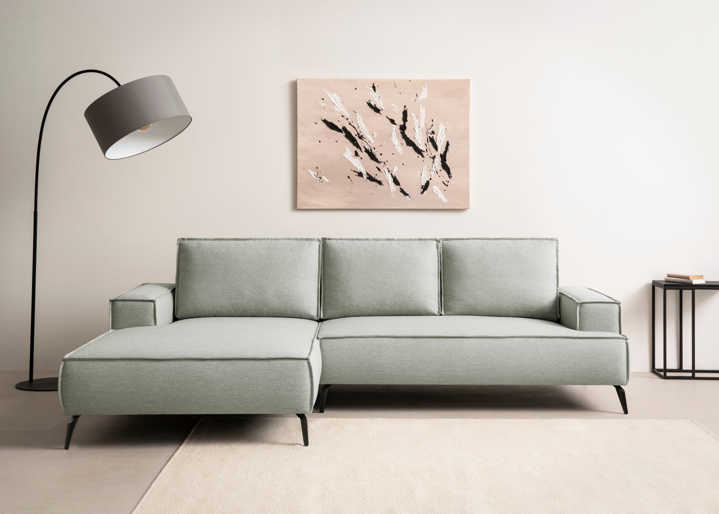 GOODproduct Canapé d'angle »TVINNU, L-Form, 275cm, in Cord und Leinenoptik« wahlweise Recamiere rechts/links, schwarze Füsse, bequemer Sitzkomfort