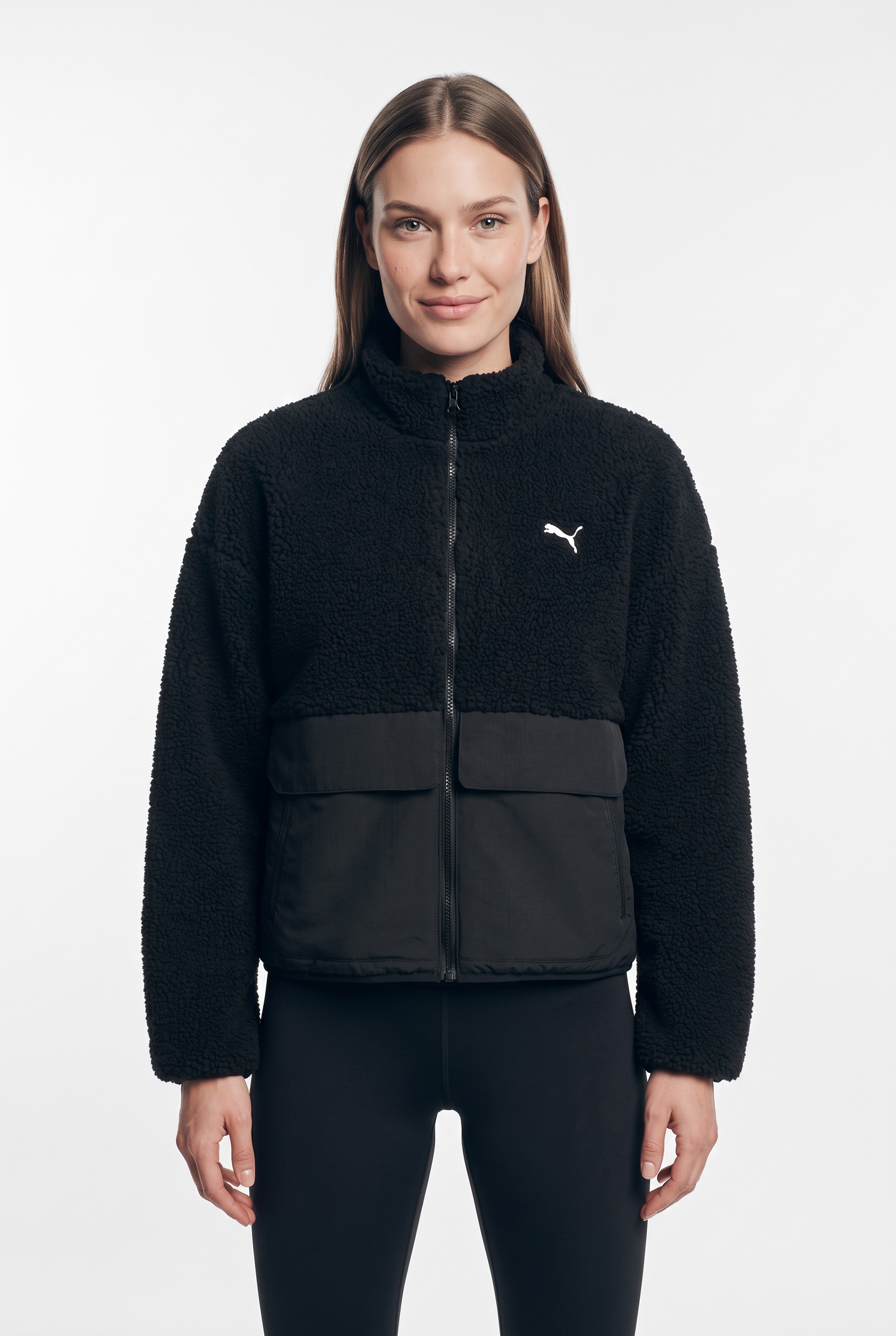 Image of PUMA Wendejacke "REFIBRE SHERPA JACKET W" ohne Kapuze sportlicher Stil, mit Reissverschluss, mit Cargotasche, aus Rippware