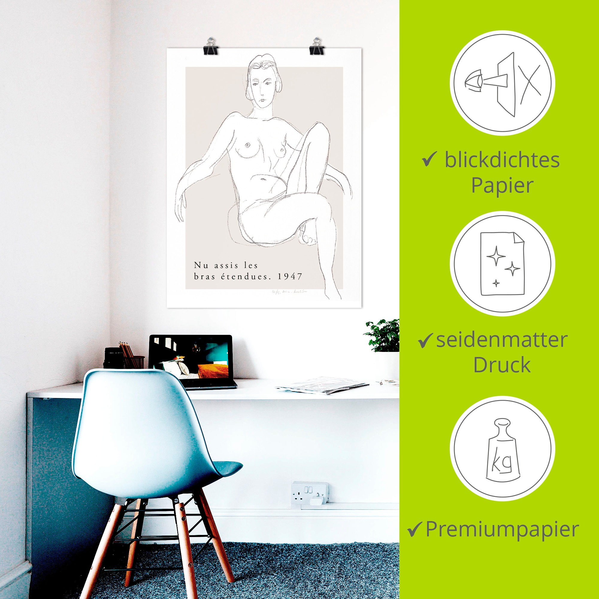 Artland Wandbild »Nu assis les bras étendues 1947« Bilder von Frauen 1 Stk. tlg. als Alubild, Leinwandbild, Poster, Wandaufkleber in verschied. Grössen