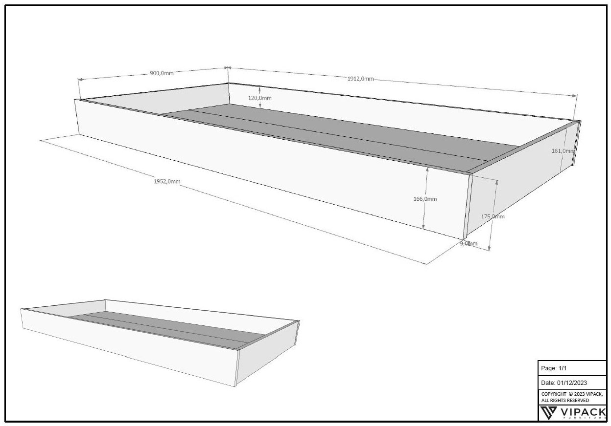 Vipack Bettschubkasten Made in Europe,  mit Rollenführung, 90x90cm, auch als Stauraum nutzbar, Eiche geölt