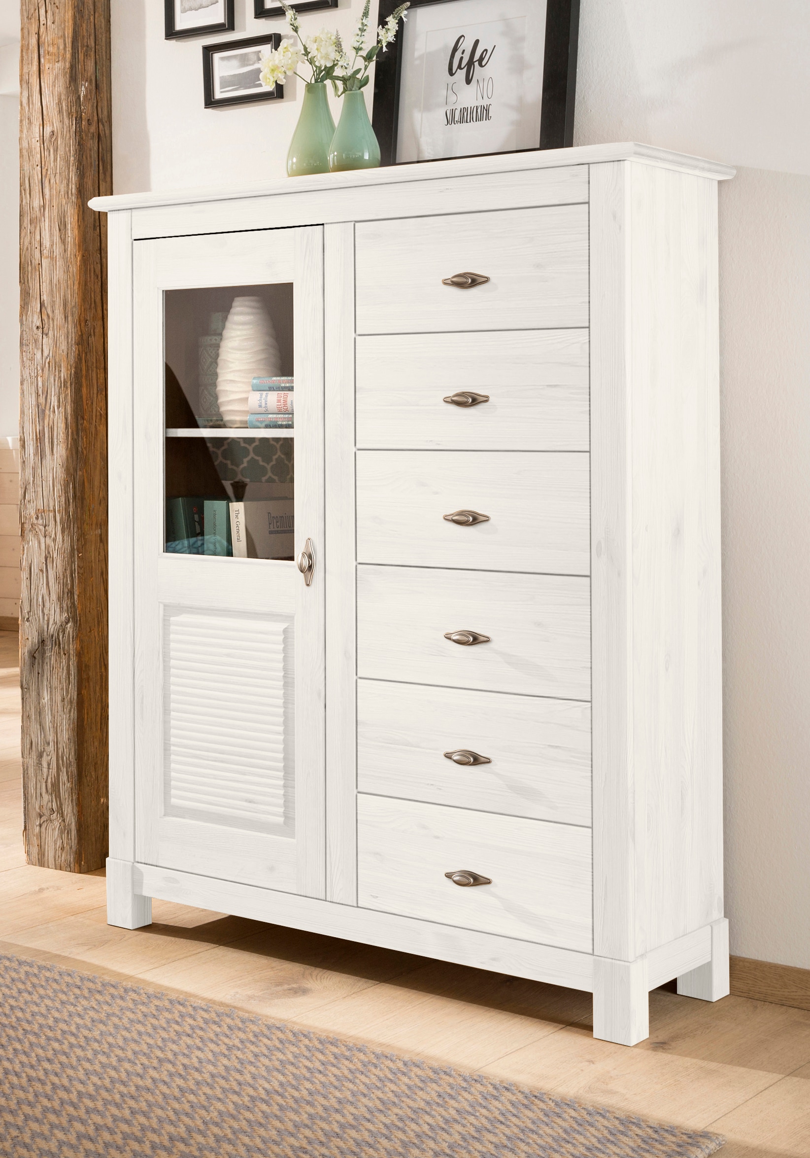 Home affaire Highboard »Rauna« Vitrine, Breite 103 cm, FSC®-zertifiziertes Massivholz
