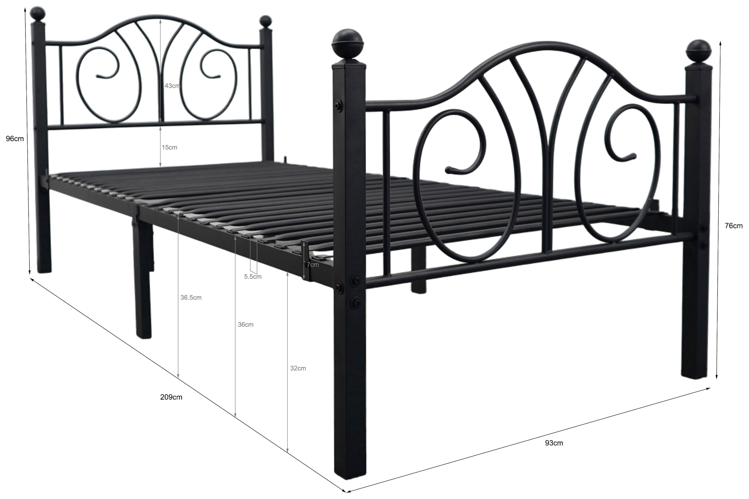 GOODproduct Lit en métal »LUND Landhausbett Bett Märchenbett Prinzessinbett« Träume wie im Märchen: Dein romantisches Metallbett in 2 Breiten