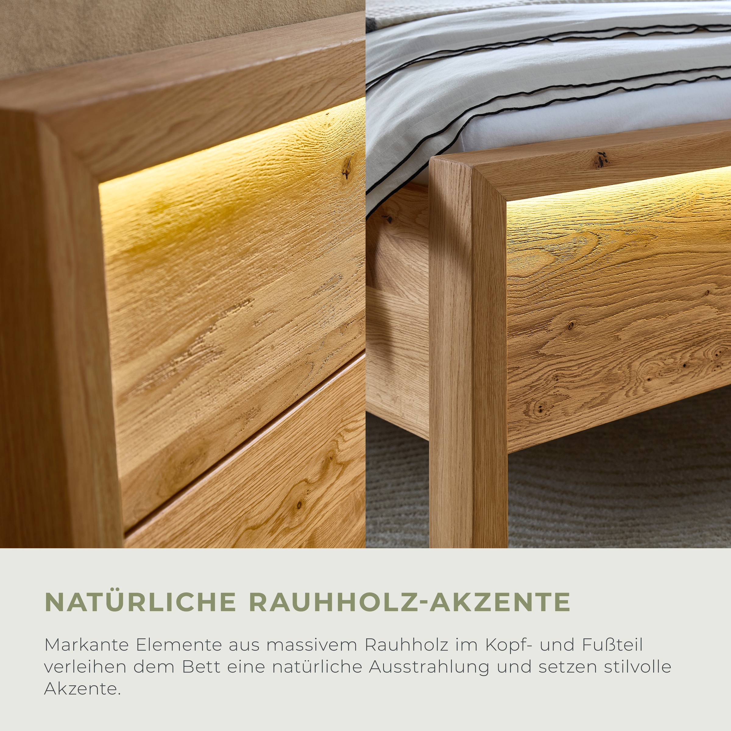 Home affaire Lit en bois massif »Ambroise aus Wildeiche« inkl. LED-Beleuchtung, wahlweise auch in Überlänge erhältlich