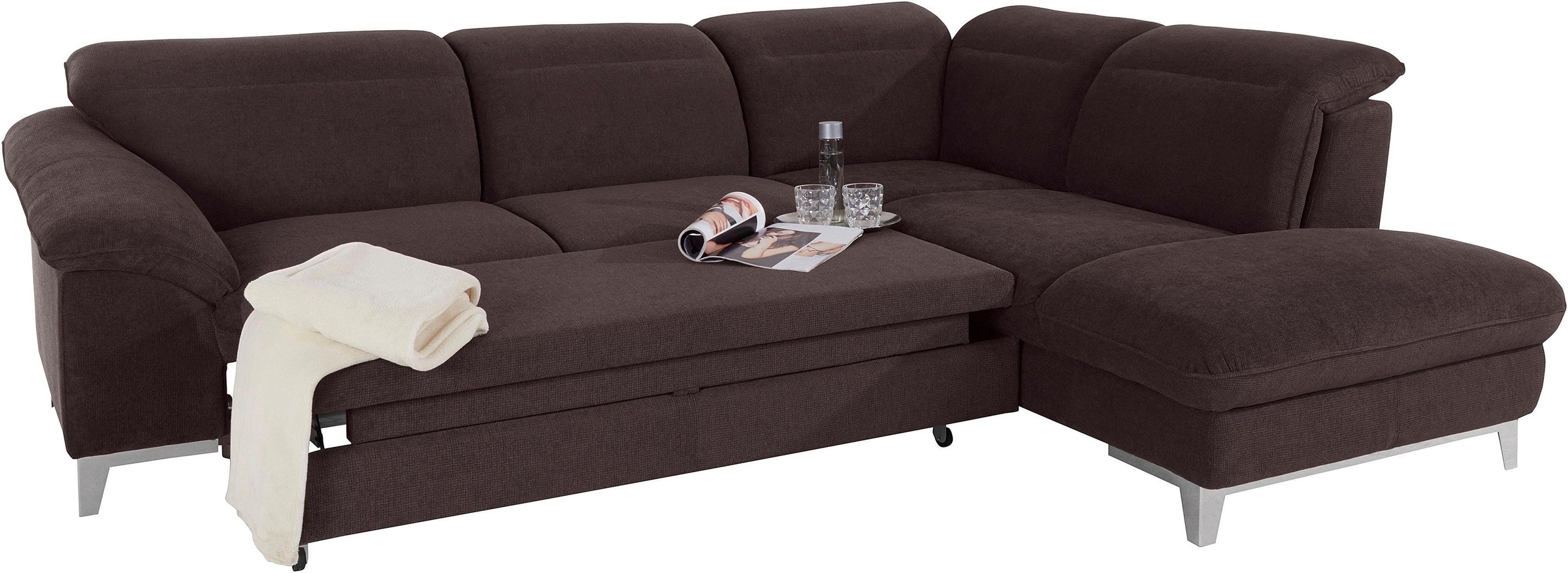 COTTA Polstergarnitur »Teresa L-Form« Set,  Set bestehend aus: Ecksofa mit Kopfteilverstellung & Hocker