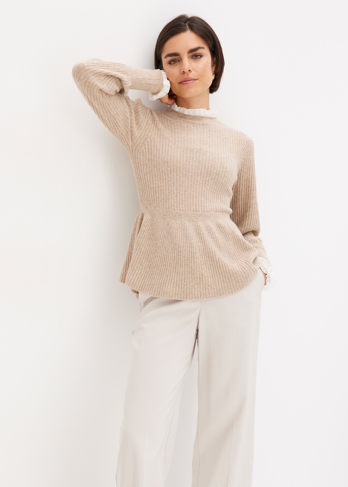 bonprix Strickpullover »Pullover« mit Blusen-Einsatz, Ballonärmel mit breitem Bündchen, tailliert