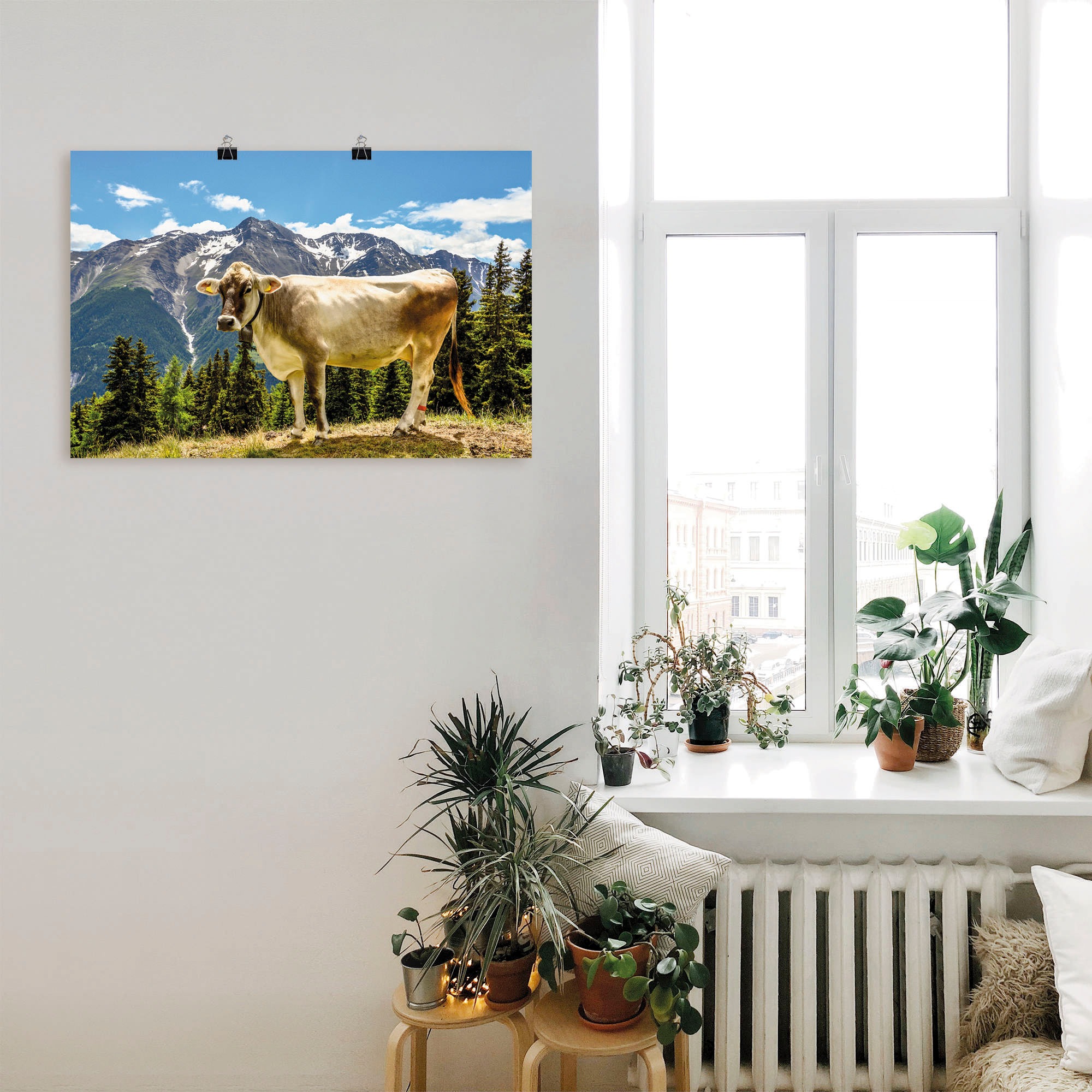 Artland Wandbild »Bergkuh in den Alpen im Sommer«, Haustiere, (1 St.), als Leinwandbild, Poster, Wandaufkleber in verschied. Grössen
