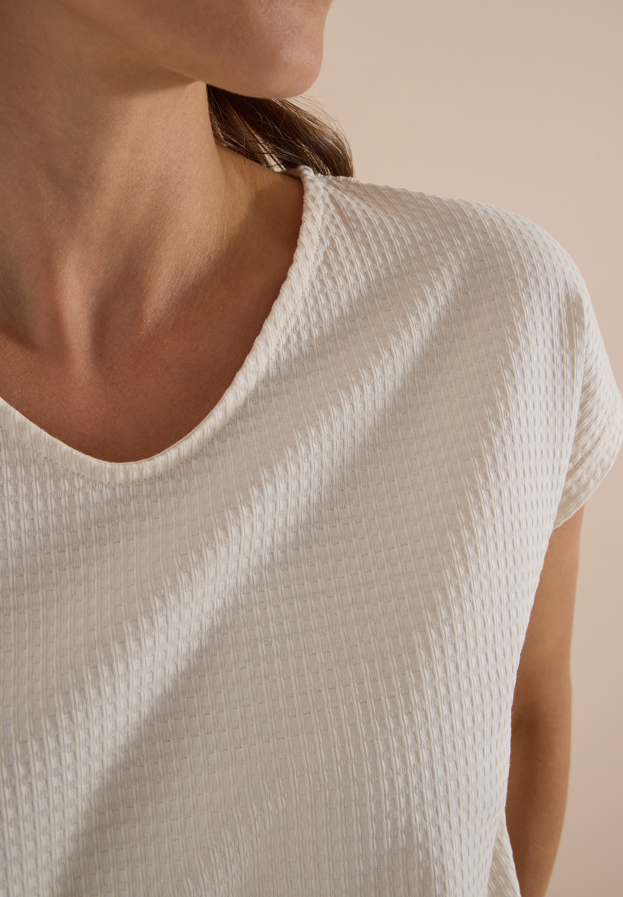 Cecil T-shirt T-shirt d'été à structure gaufrée, mélange de coton, cordon de serrage à l'ourlet